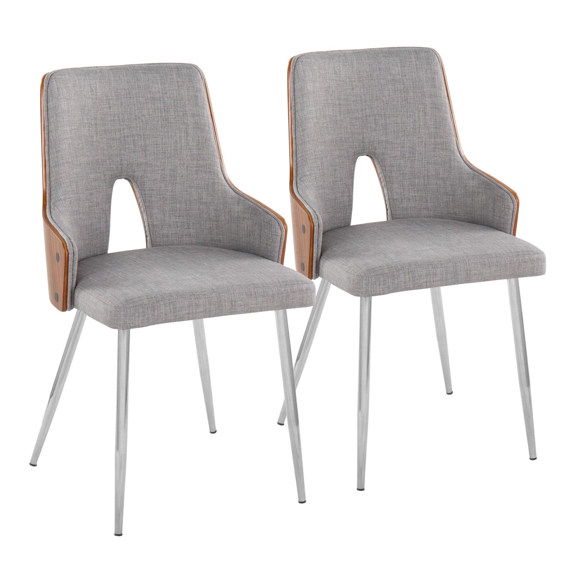 Stella Light Grey Upholstered Faux Leather Dining Chairs with Walnut Wood and Metal Legs