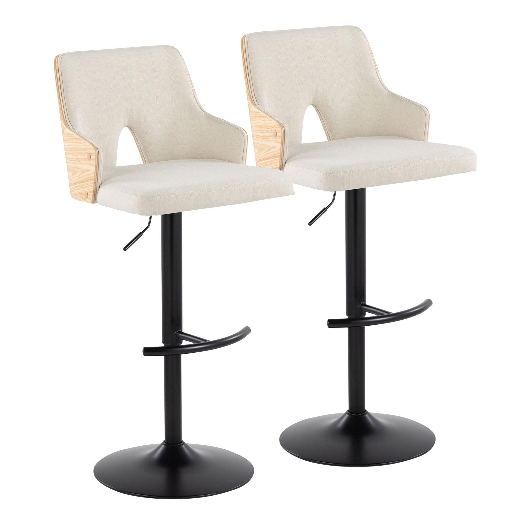 LumiSource Set of 2 Stella Adjustable Swivel Barstools Black/Natural Wood/Cream
