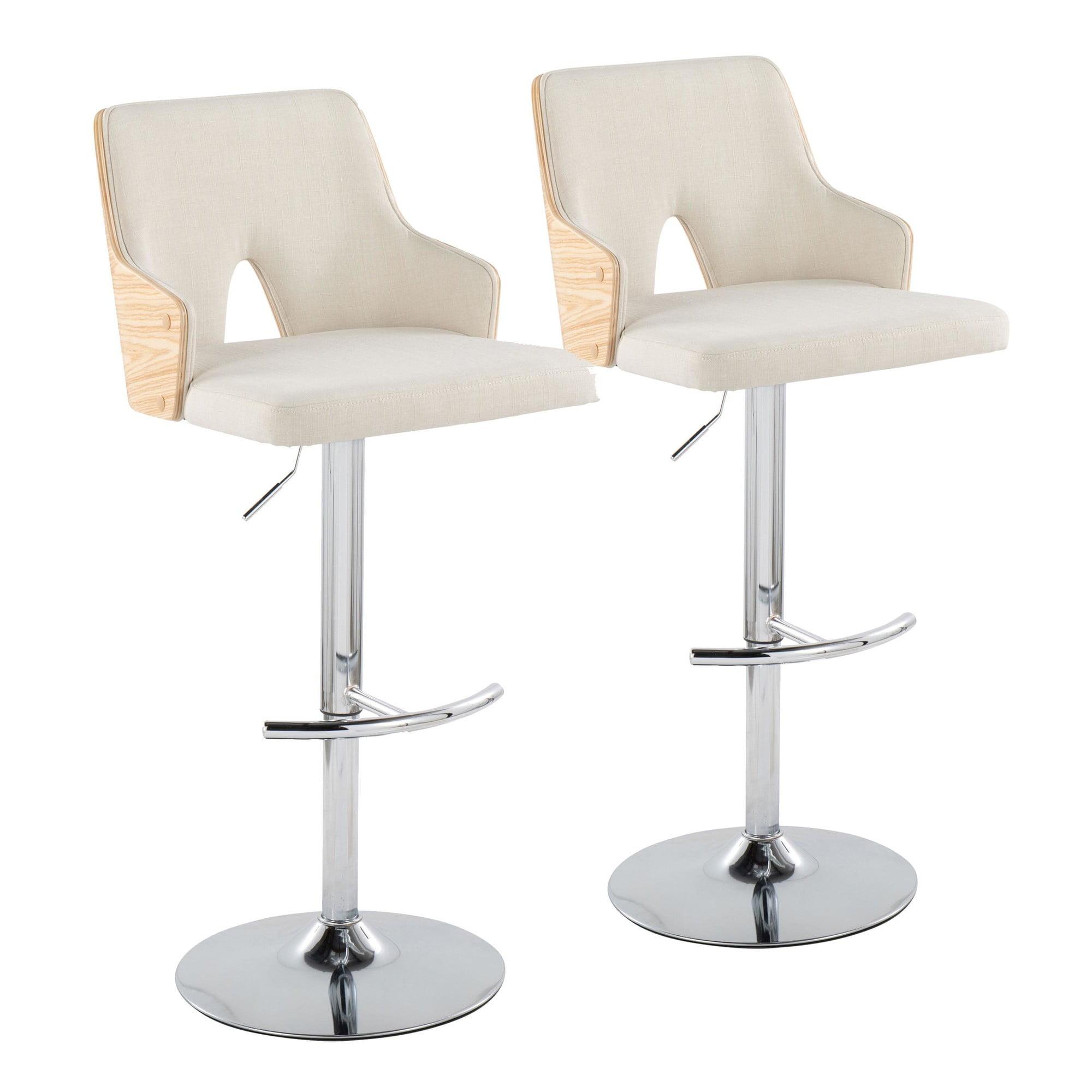 Stella Adjustable Cream Fabric and Chrome Swivel Barstool Set