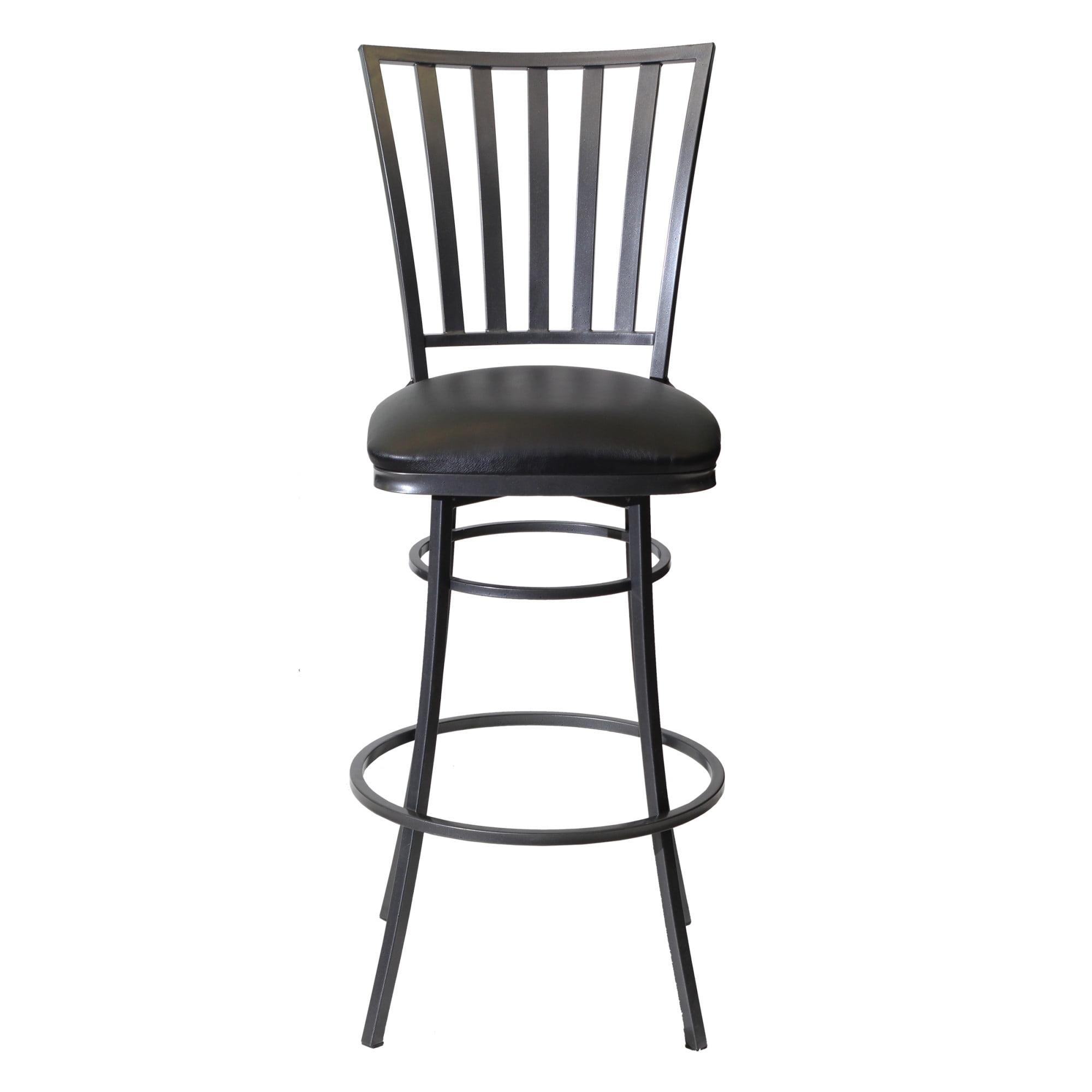 Transitional Black Leather Swivel Barstool with Metal Base