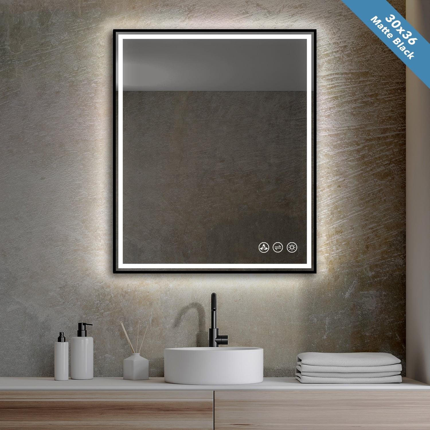 Elegant 30" x 36" Silver-Gold LED Vanity Bathroom Mirror