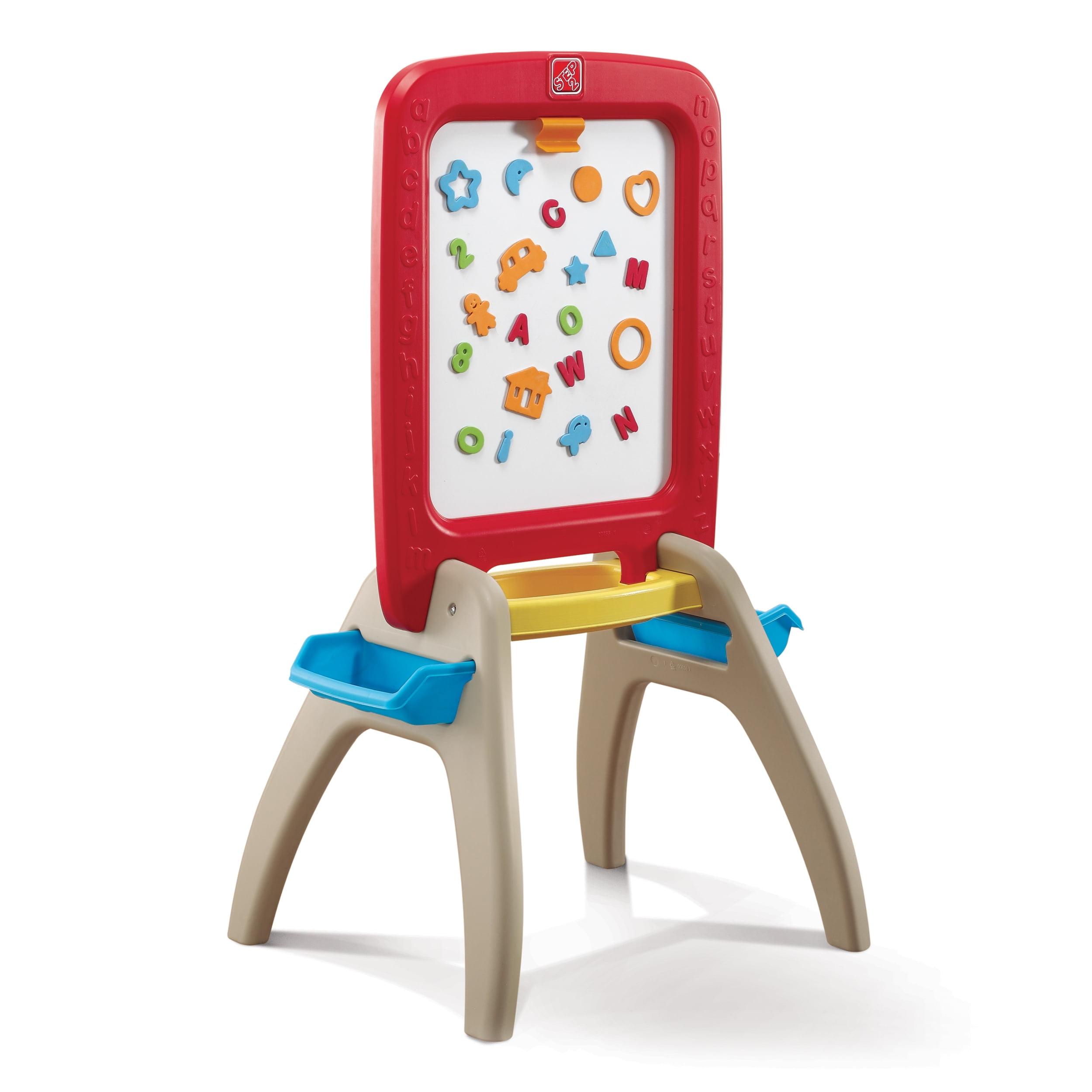 Red and Beige Freestanding Toddler Magnetic Chalkboard Easel