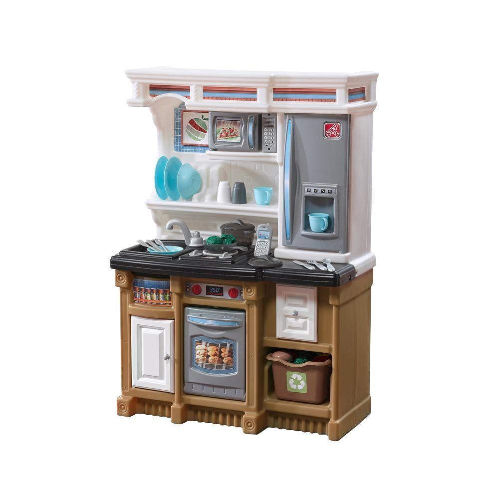 Interactive Tan and White Kids Kitchen Playset with Accessories