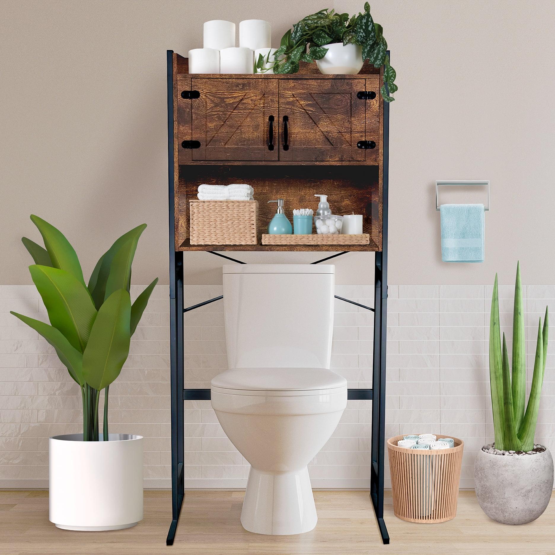 Brown Wood Over-the-Toilet Storage Cabinet with Adjustable Shelves