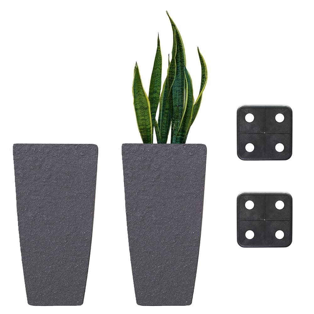 Eco-Friendly Gray Rectangular Tall Planter Set with Drainage Holes