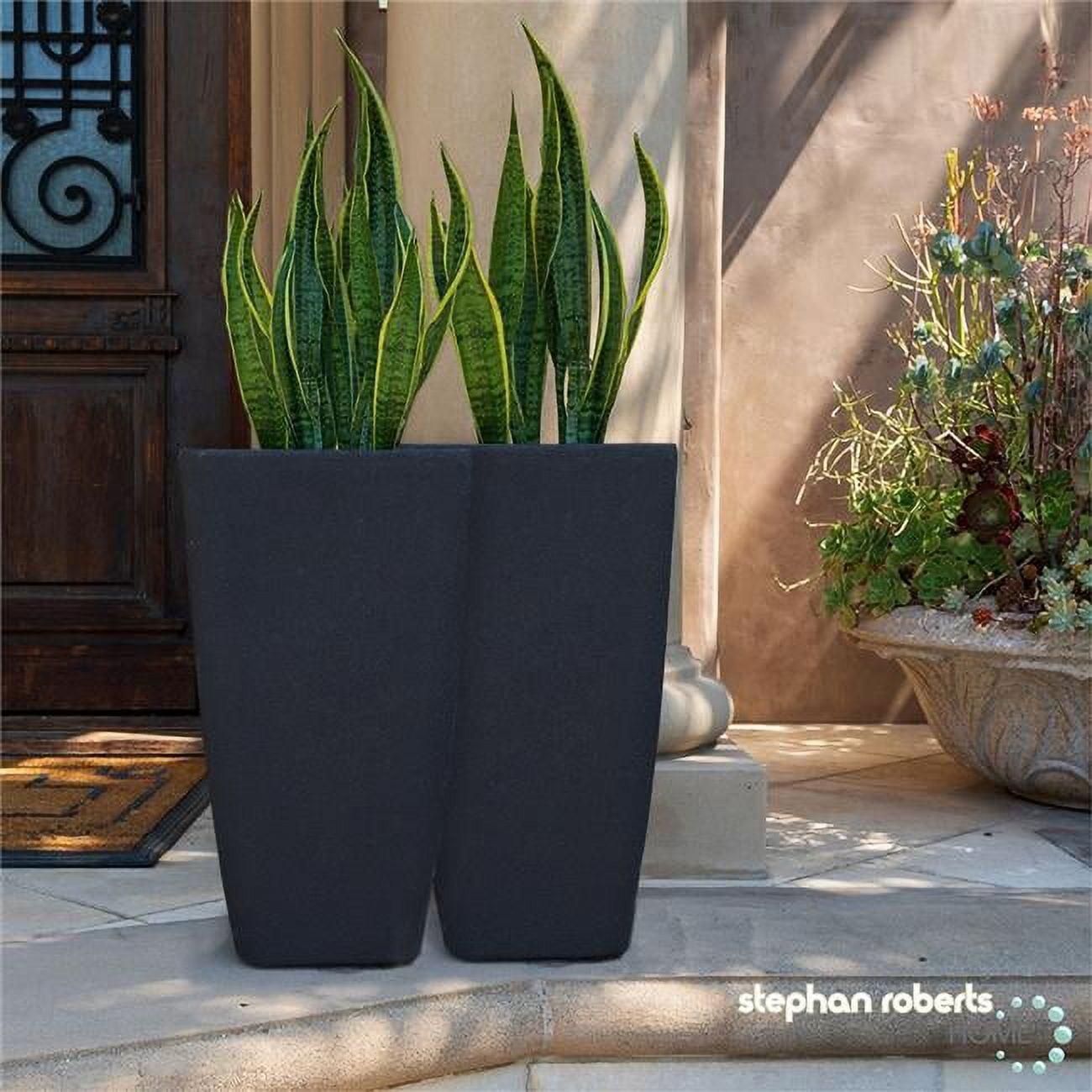 Sleek Black Recycled Resin Tall Planters Set of 2 with Drainage