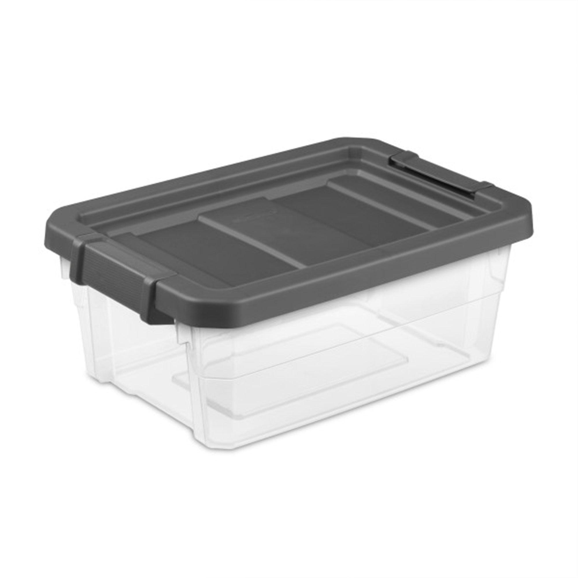 16 Quart Clear Plastic Stacking Storage Containers with Gray Lid