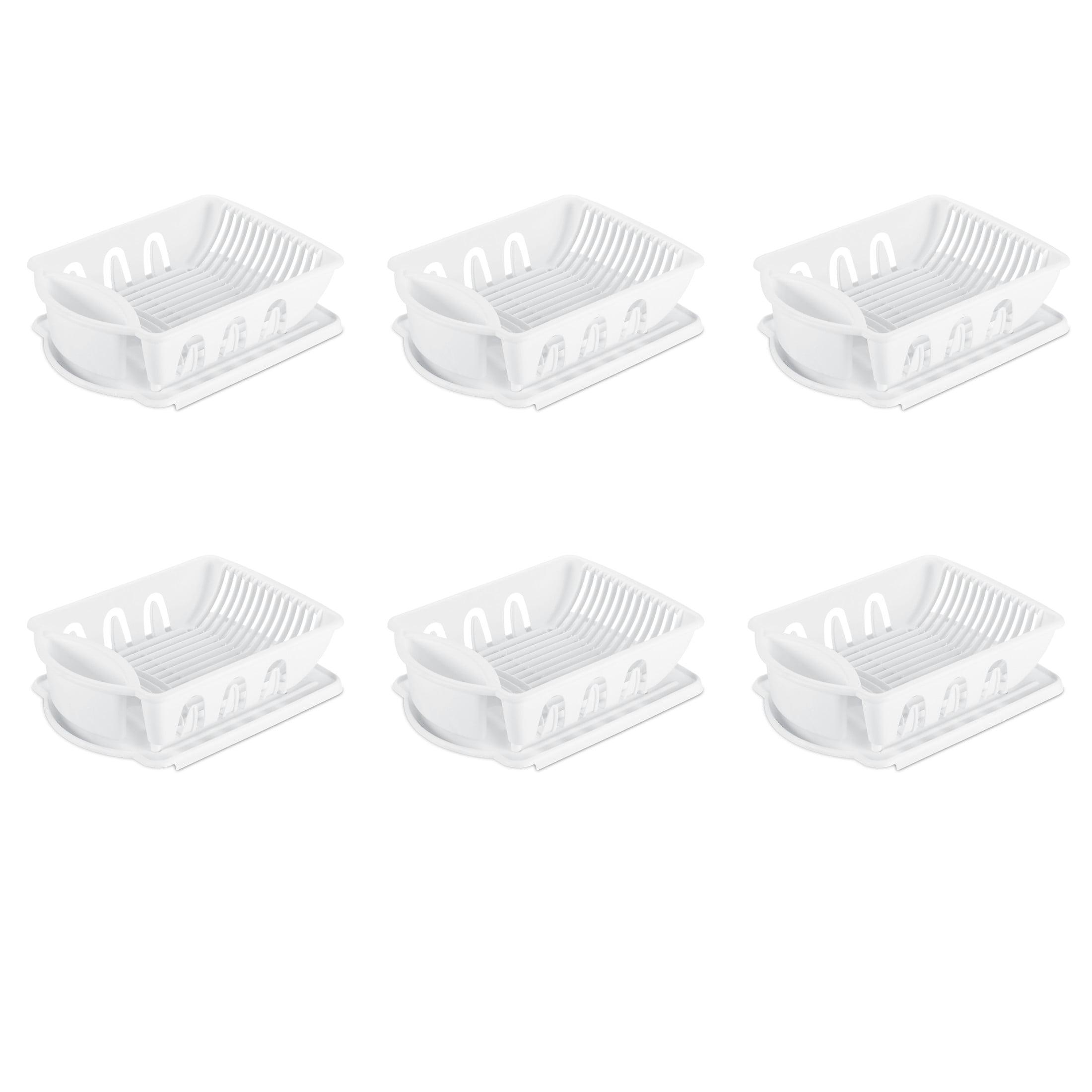 Sterilite 2 Piece Sink Set, Dish Drainer and Drainboard for Plates, Cups, and Flatware, White, 6 Count