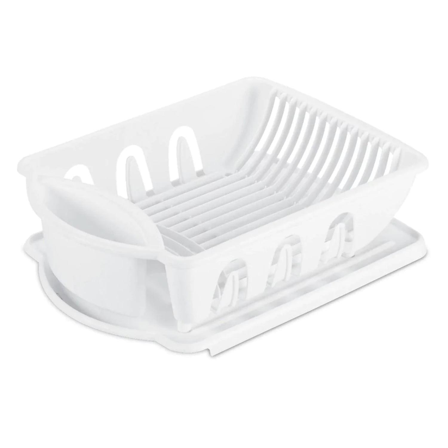 White Plastic 2-Piece Dish Rack with Utensil Cup