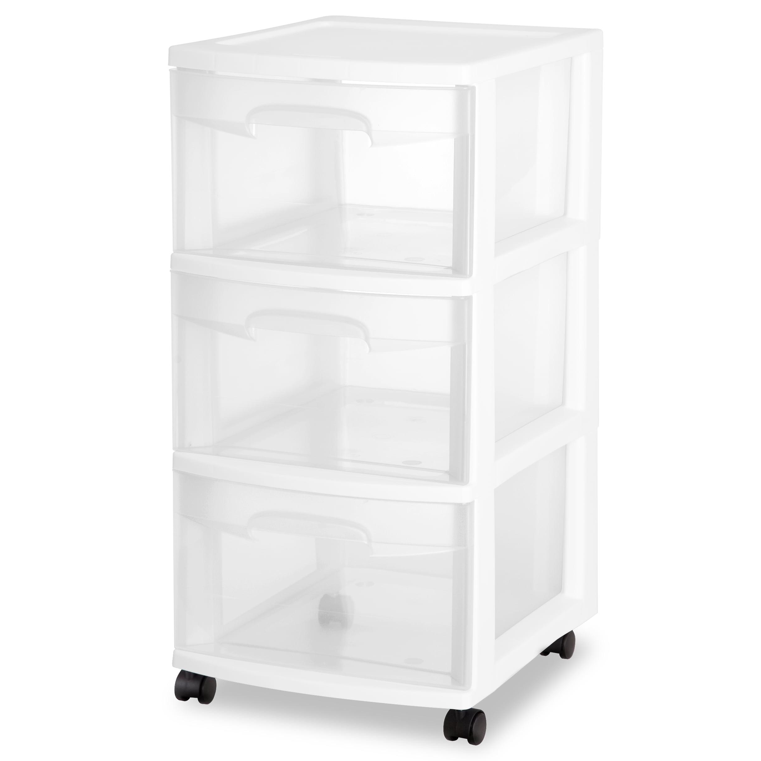 White 3-Drawer Rolling Storage Cart with Clear Drawers