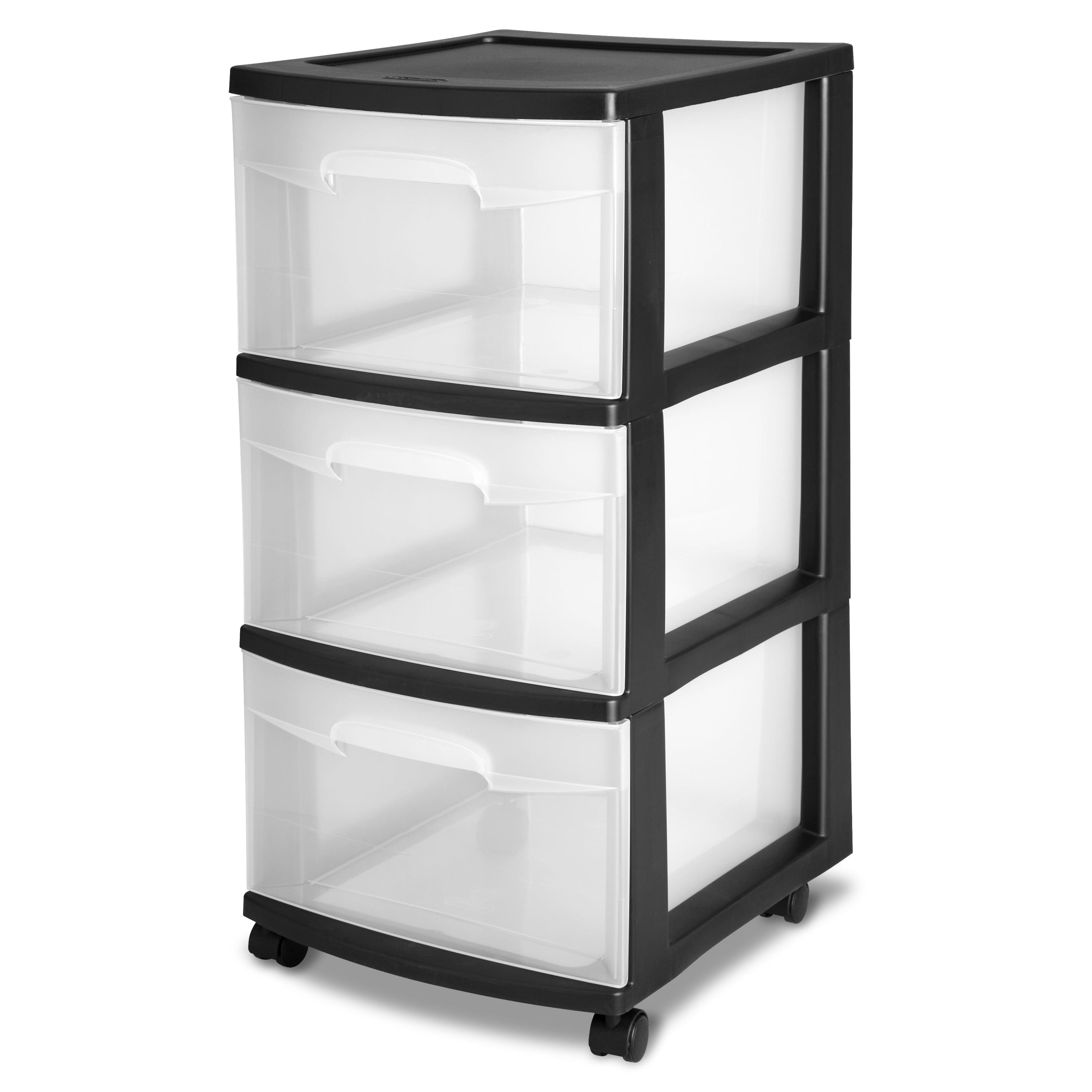 Black Plastic 3-Drawer Rolling Office Cart