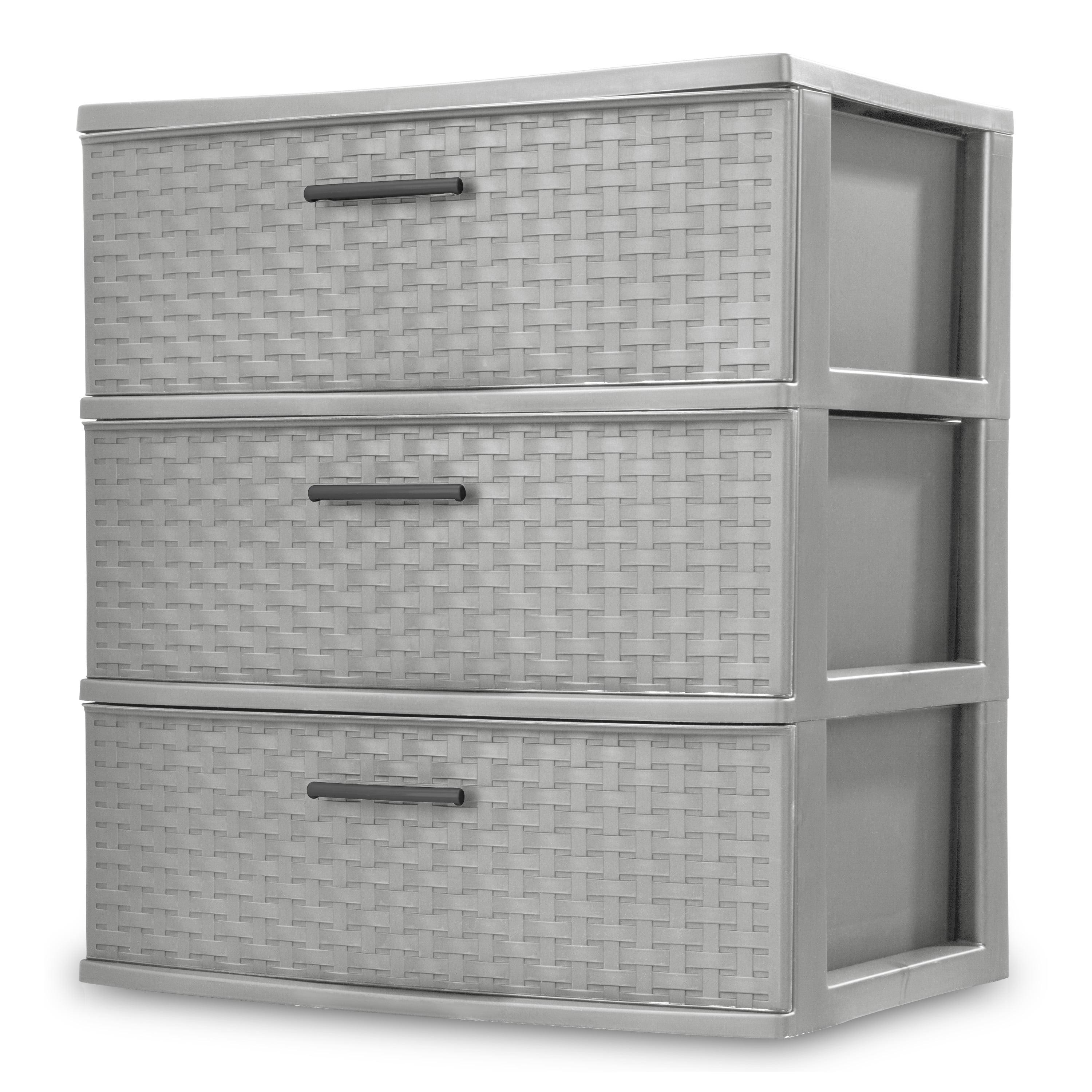 Cement Weave 3-Drawer Wide Storage Tower