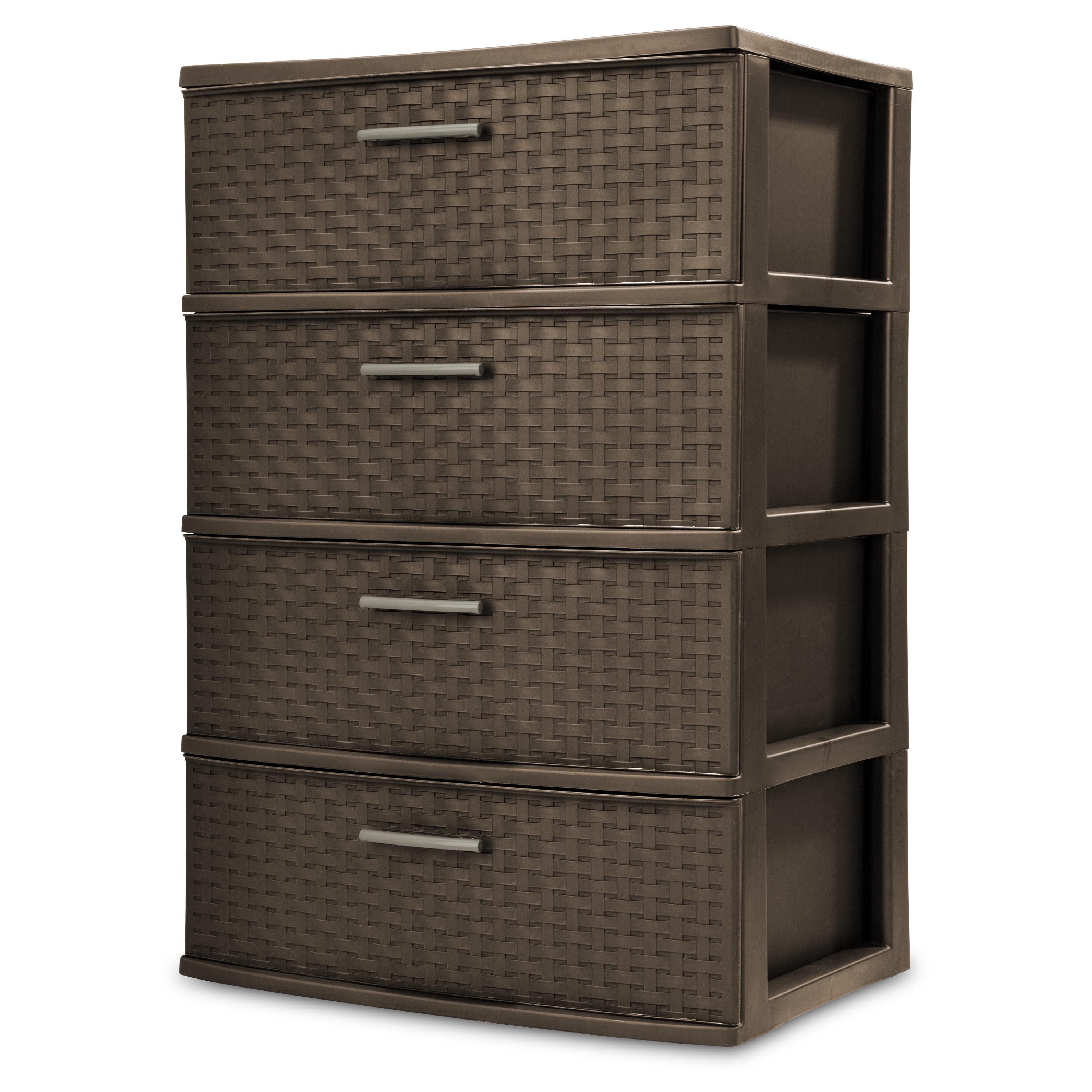 Espresso 4-Drawer Wide Weave Plastic Storage Tower