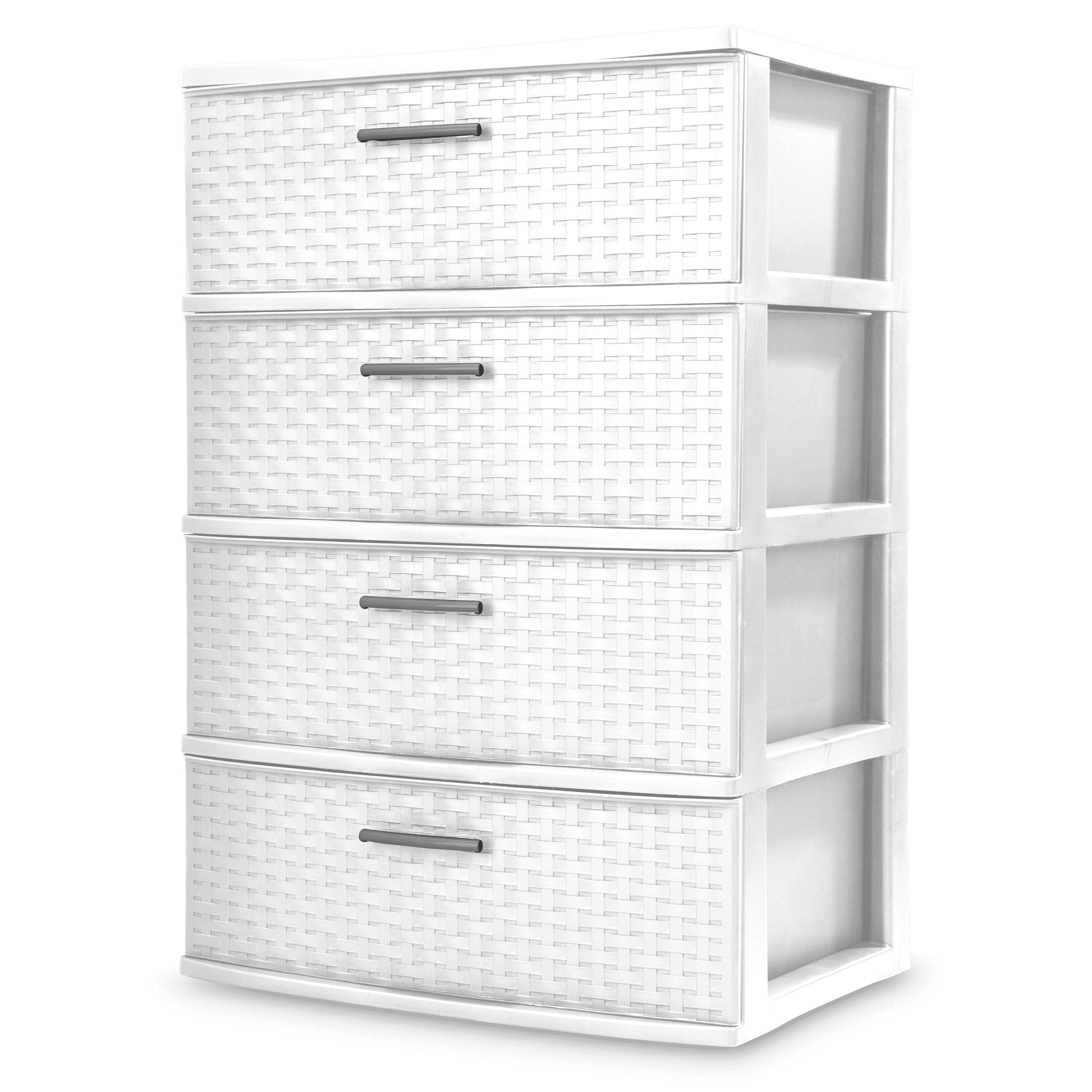 White 4-Drawer Wide Weave Plastic Storage Tower