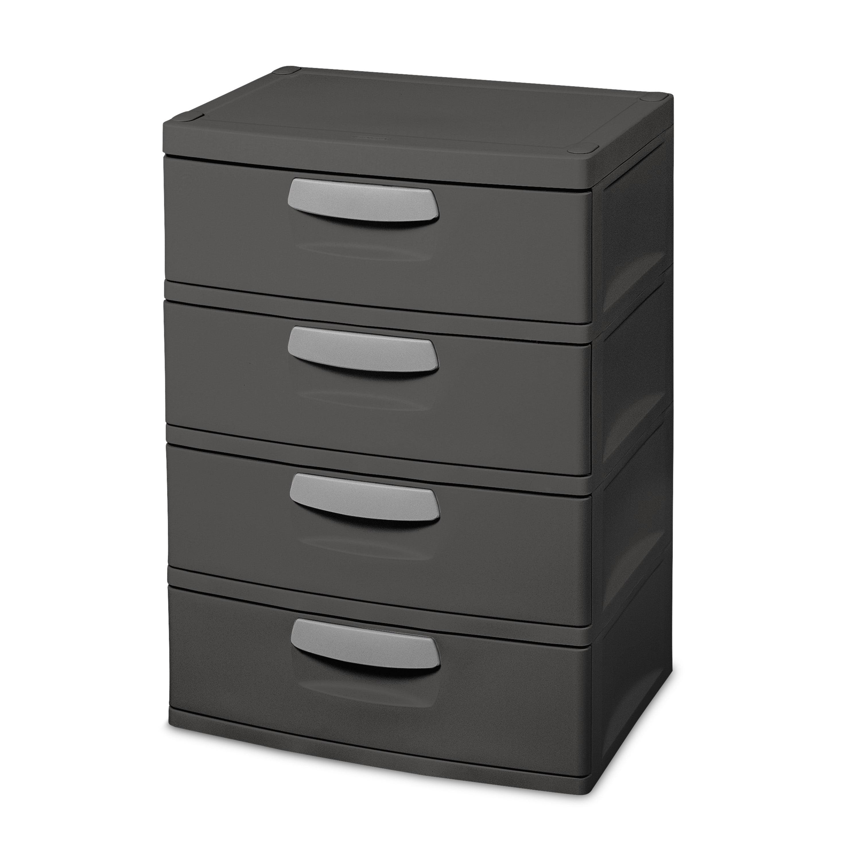 Sterilite 4 Drawer Unit, Durable Plastic Construction,  Frame and Drawers, Dk Gray
