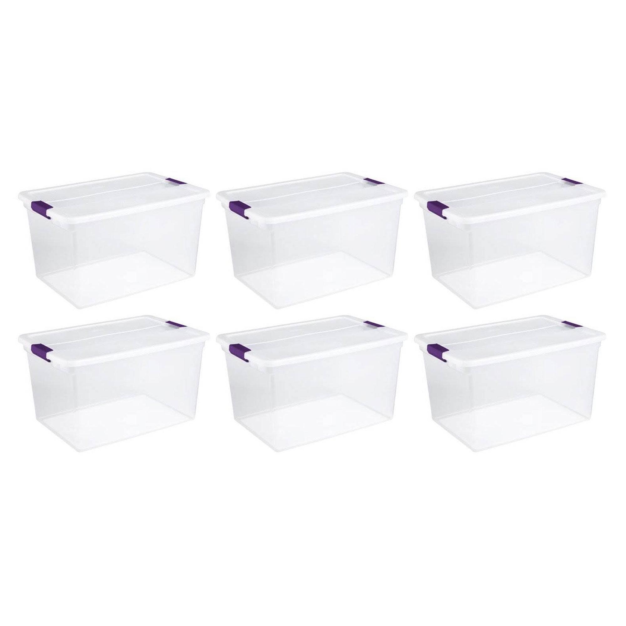 Clear Plastic Stackable Lidded Underbed Storage Boxes, 66 Quart, 6 Pack