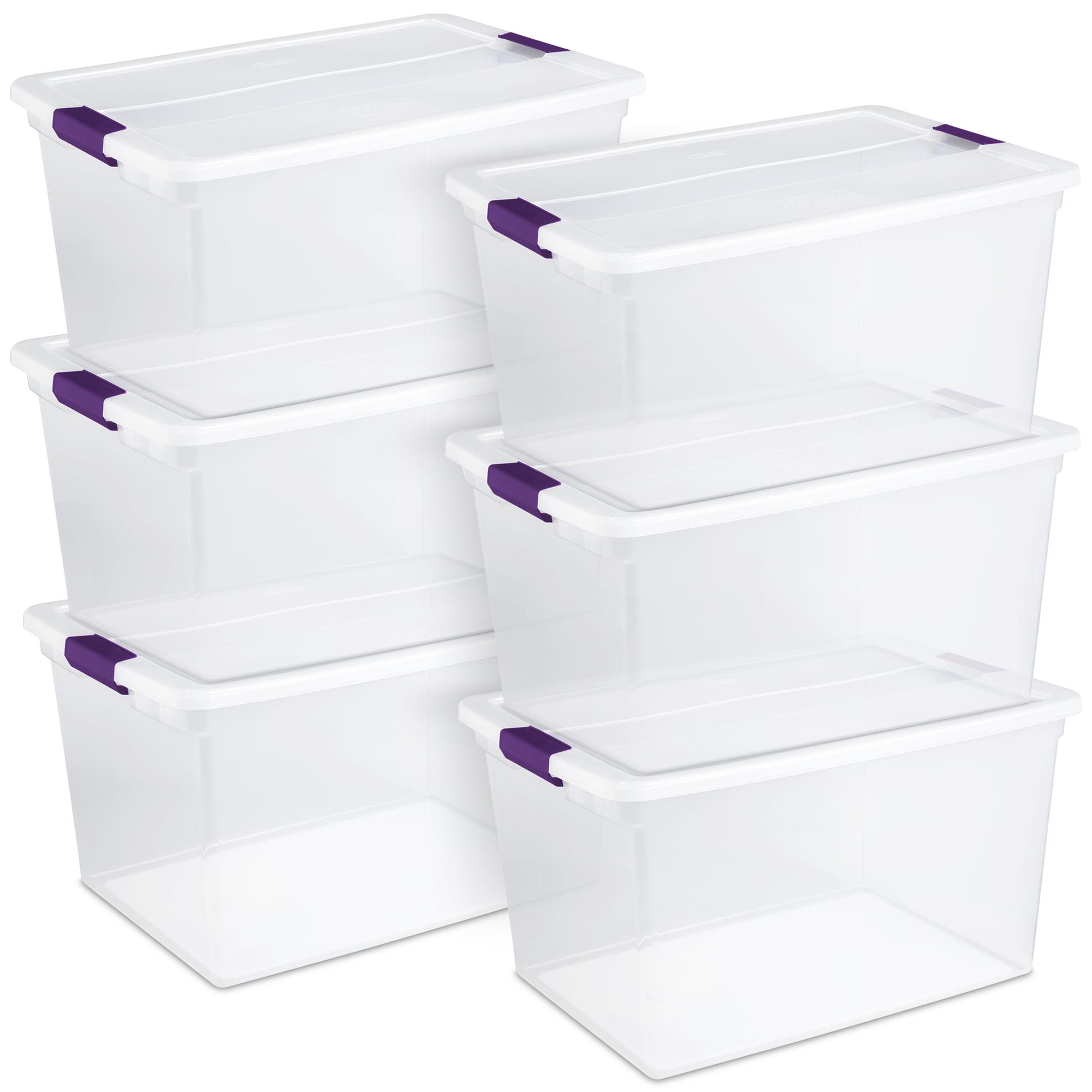 Sterilite 66 Qt ClearView Latch Storage Box, Stackable Bin with Latching Lid, Plastic Container to Organize Clothes in Closet, Clear Base, Lid, 6-Pack