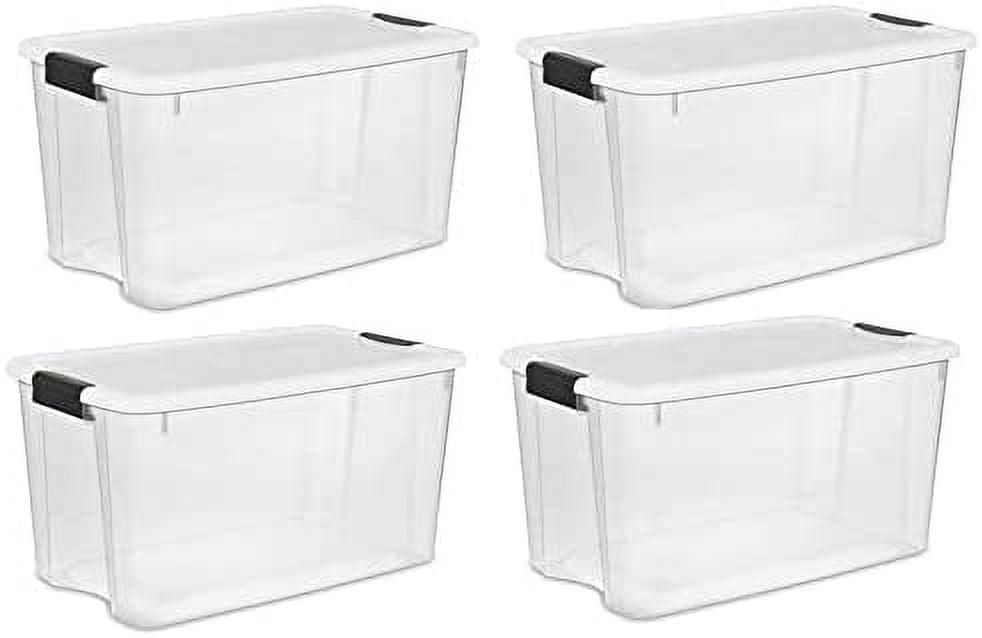 Sterilite Ultra Latch Box, Stackable Storage Bin with Lid, Plastic Container with Heavy Duty Latches to Organize, Clear and White Lid