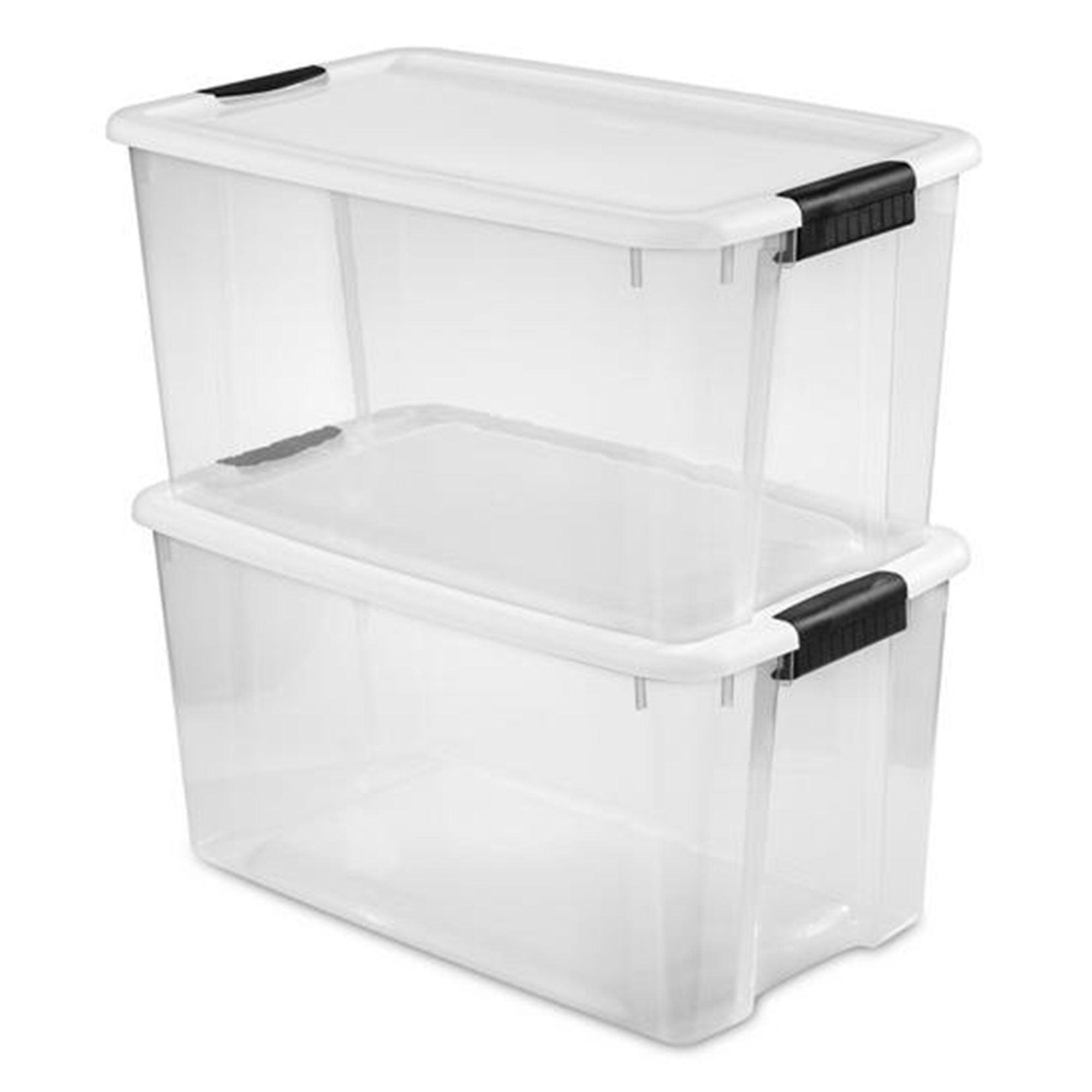 Sterilite Ultra Latch Box, Stackable Storage Bin with Lid, Plastic Container with Heavy Duty Latches to Organize, Clear and White Lid