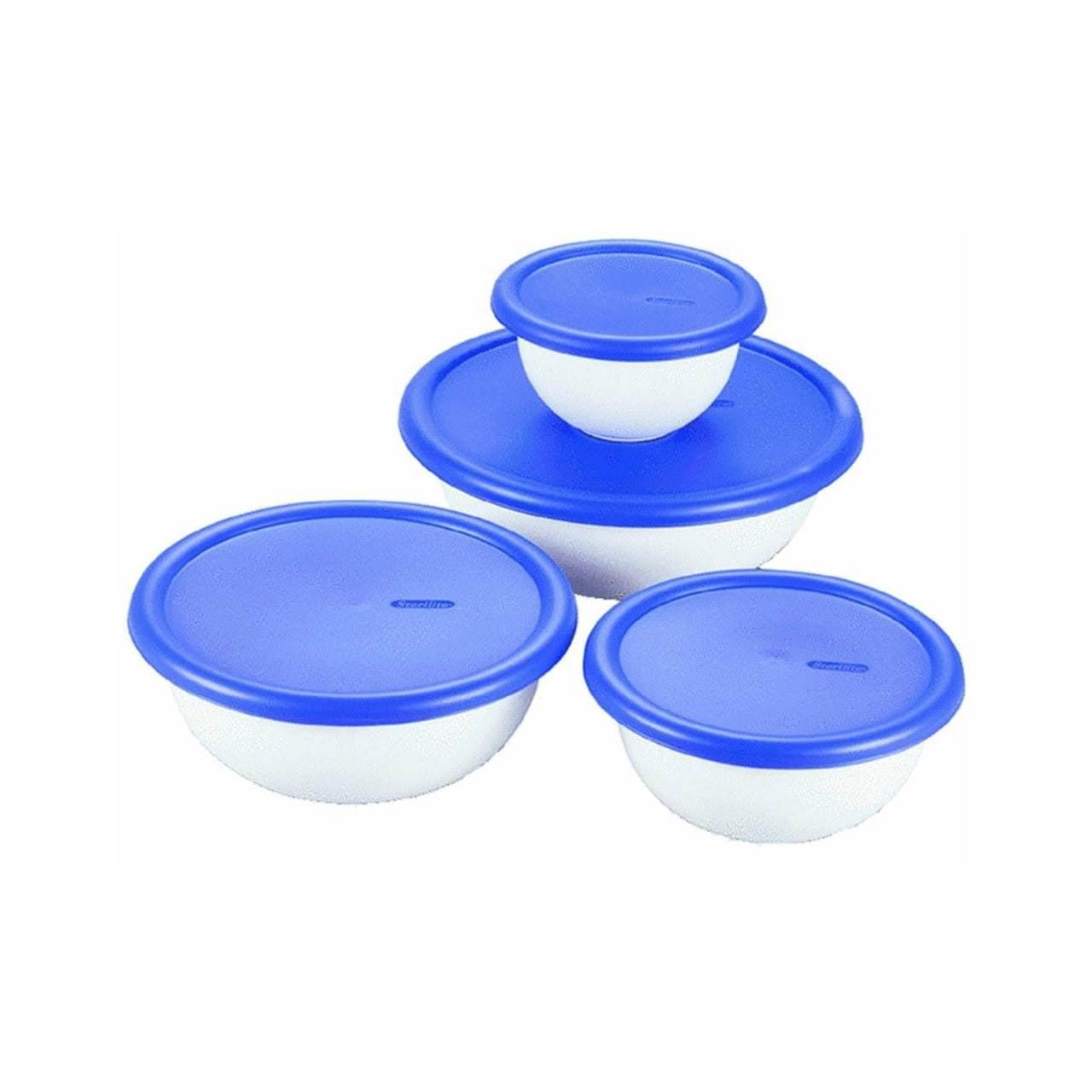 Sterilite 8 Piece Covered Set Bowl, Multisize, White & Blue