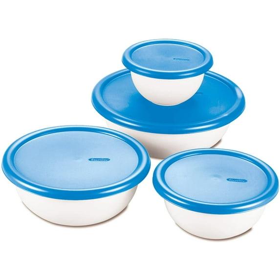 Sterilite 8-Piece Covered Bowl Set – 4 Plastic Bowls Ranging in Size with 4 Lids, for Prep, Serve & Store, Light Blue