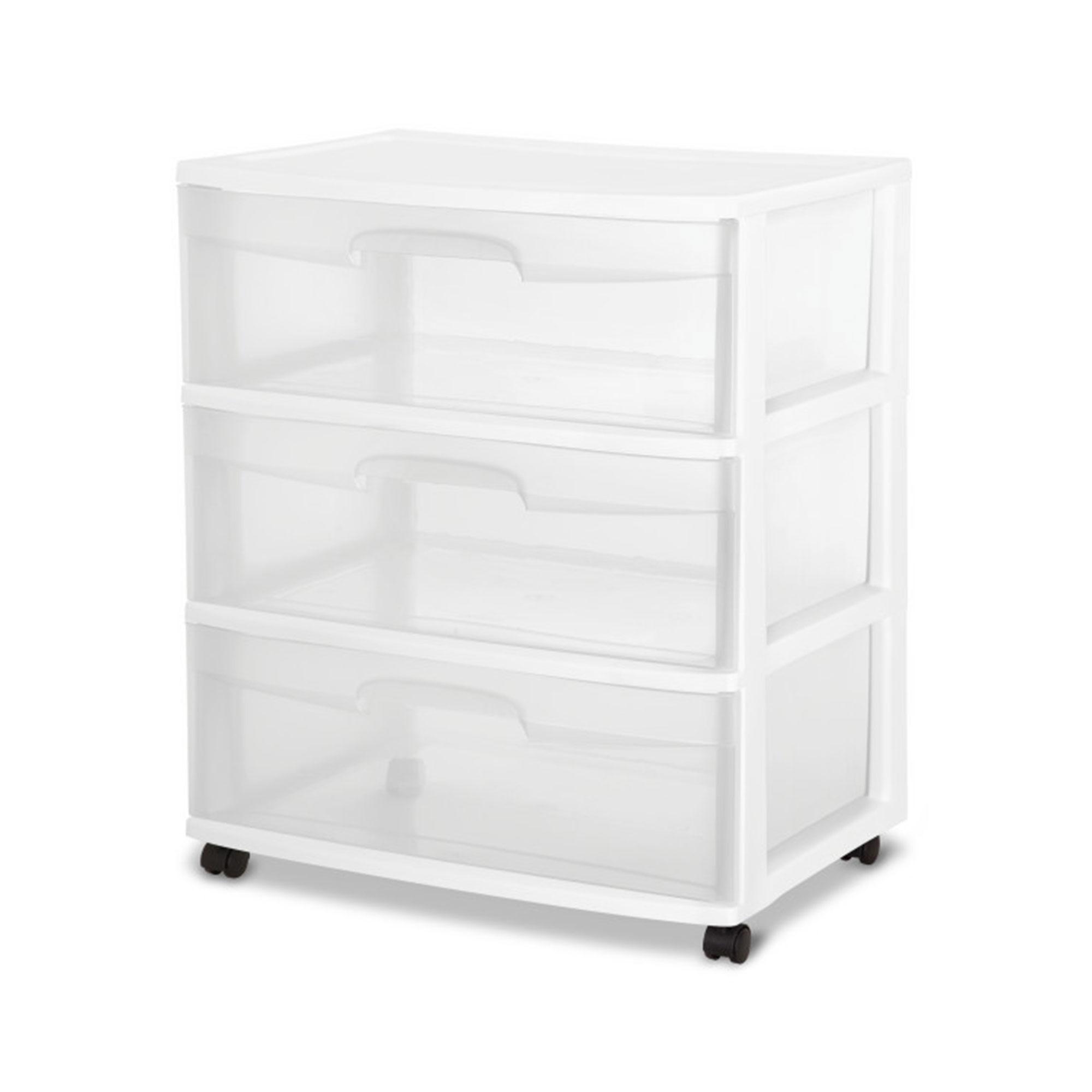 Sterilite Sterilite At Home 3 Drawer Wide Storage Cart Container with Casters (Set of 4)