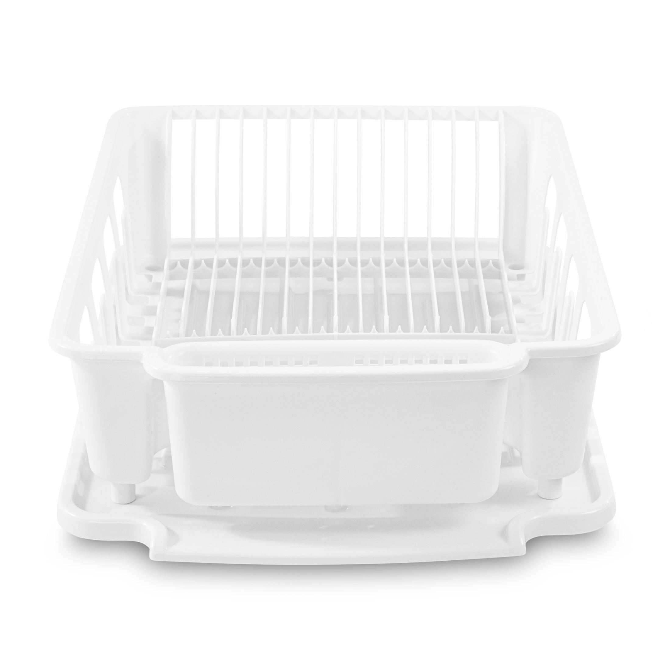 Sterilite Large 2 Piece Sink Set, Dish Drainer and Drainboard for Plates, Cups, and Flatware, White