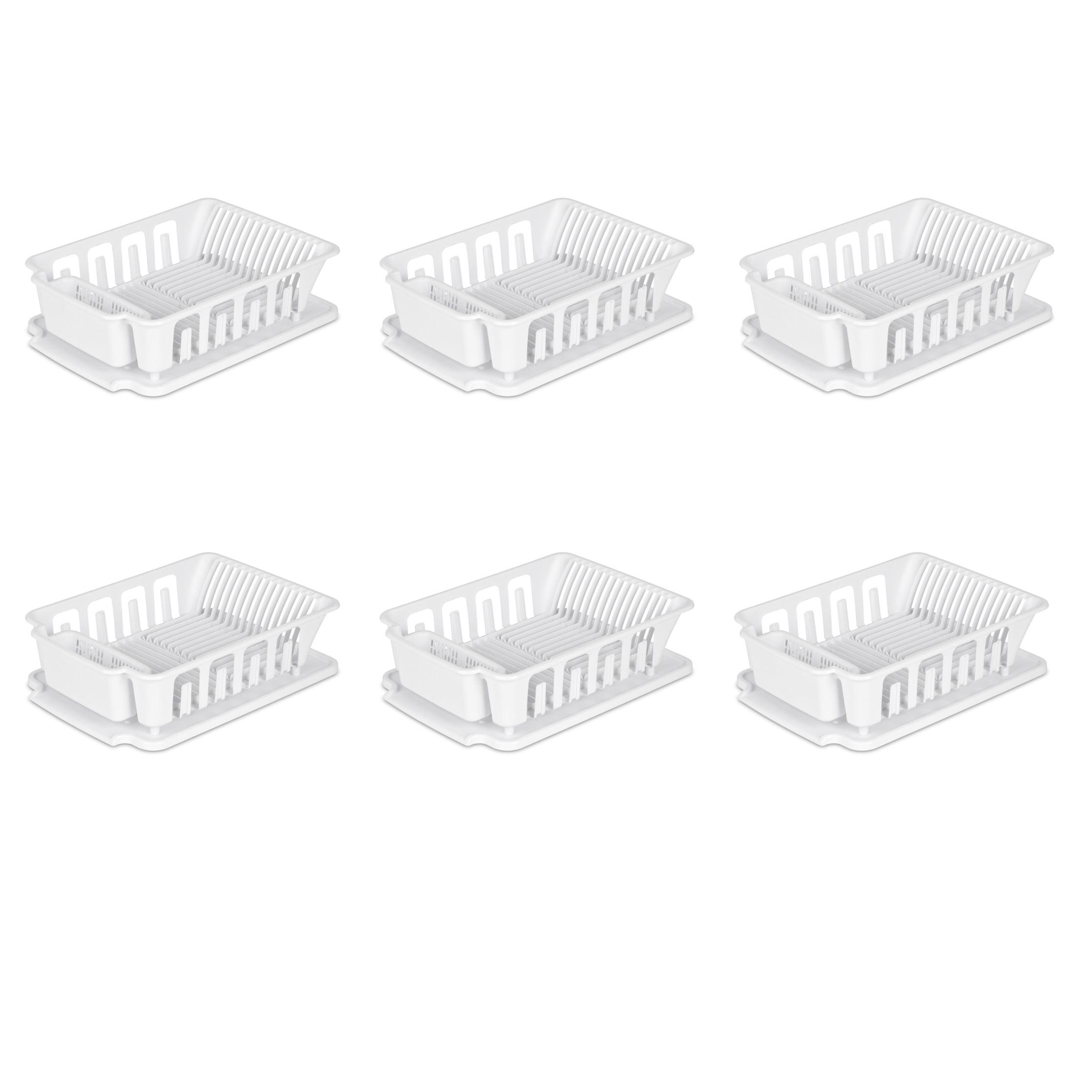 Sterilite Large 2 Piece Sink Set, Dish Drainer and Drainboard for Plates, Cups, and Flatware, White, 6 Count