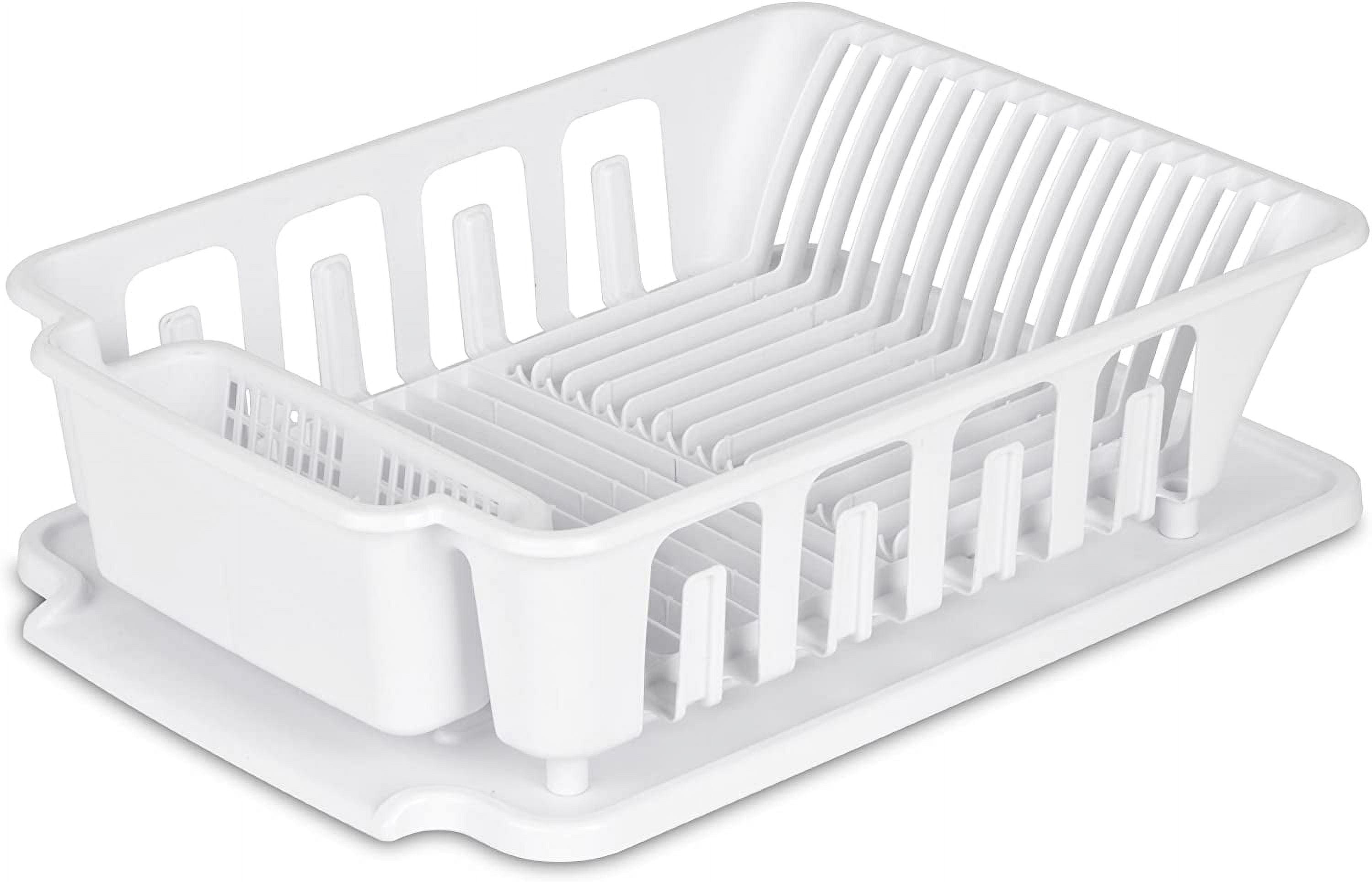Sterilite Large 2 Piece Sink Set, Dish Drainer and Drainboard for Plates, Cups, and Flatware, White, 6 Count