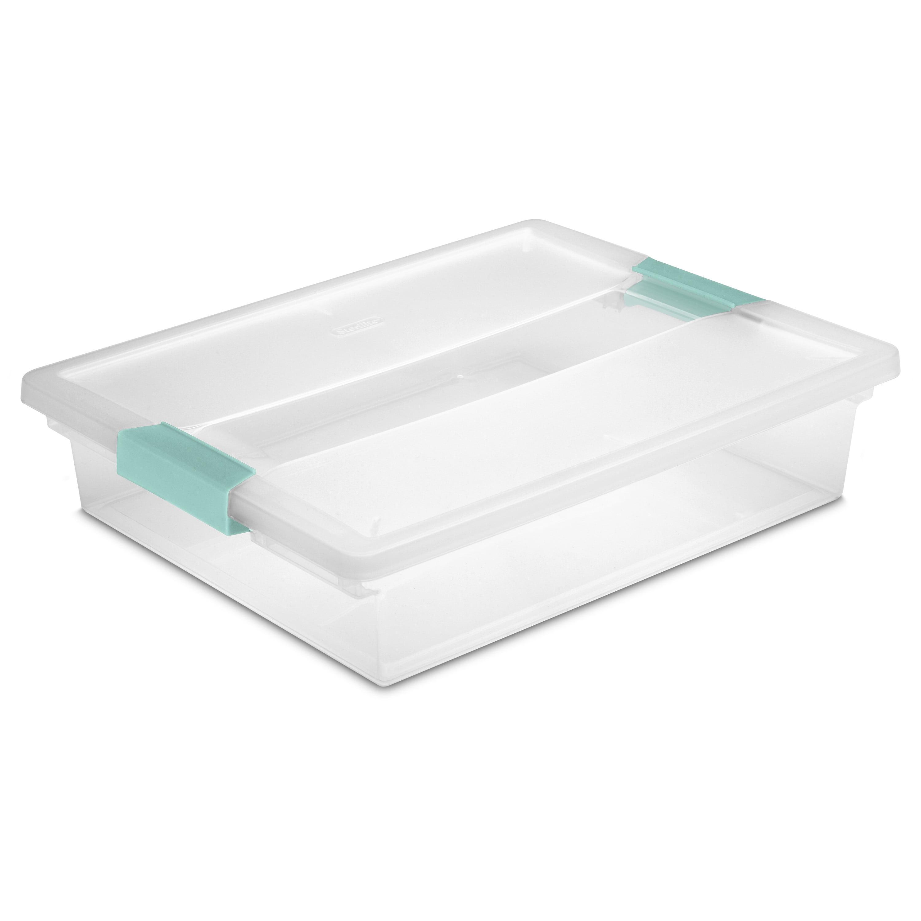 Sterilite Clear Plastic Stackable Storage Box with Lid and Aqua Latch