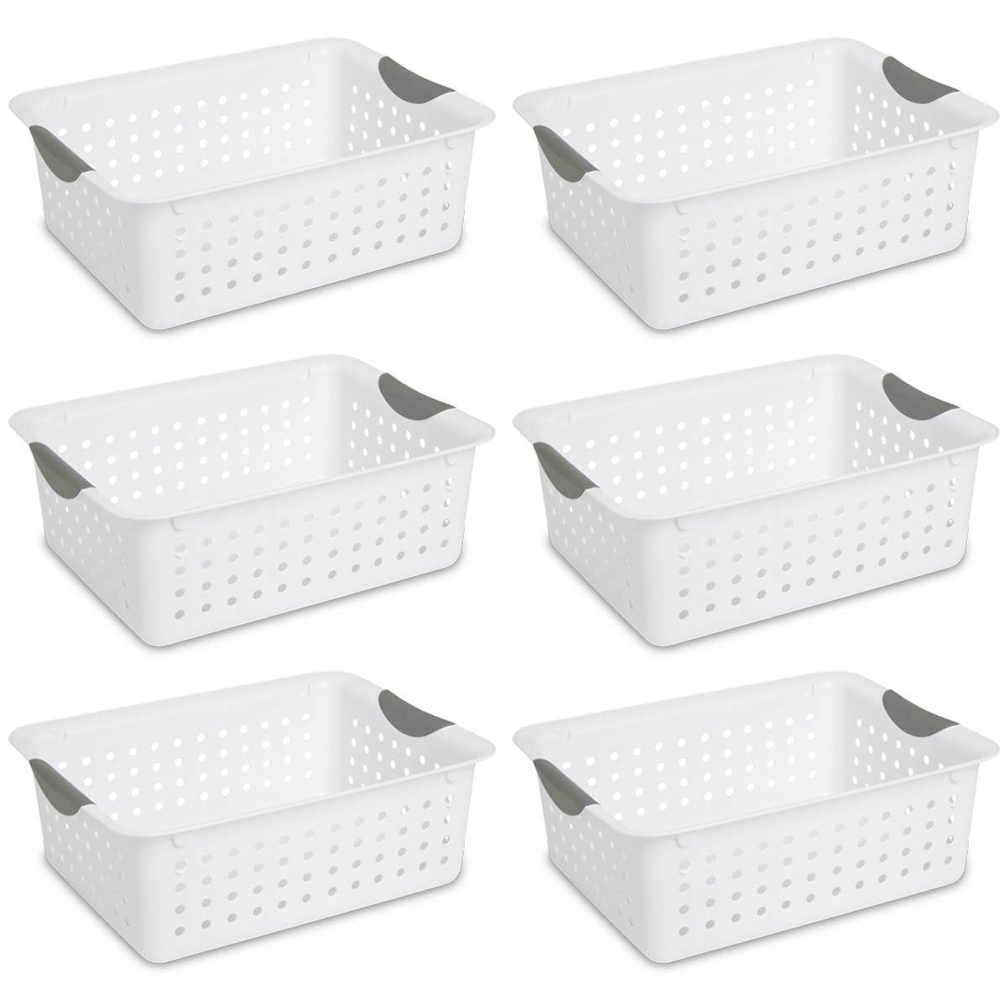 Sterilite Medium Ultra Basket, Storage Bin to Organize Closets, Cabinets, Pantry, Shelving and Countertop Space, White, 6-Pack