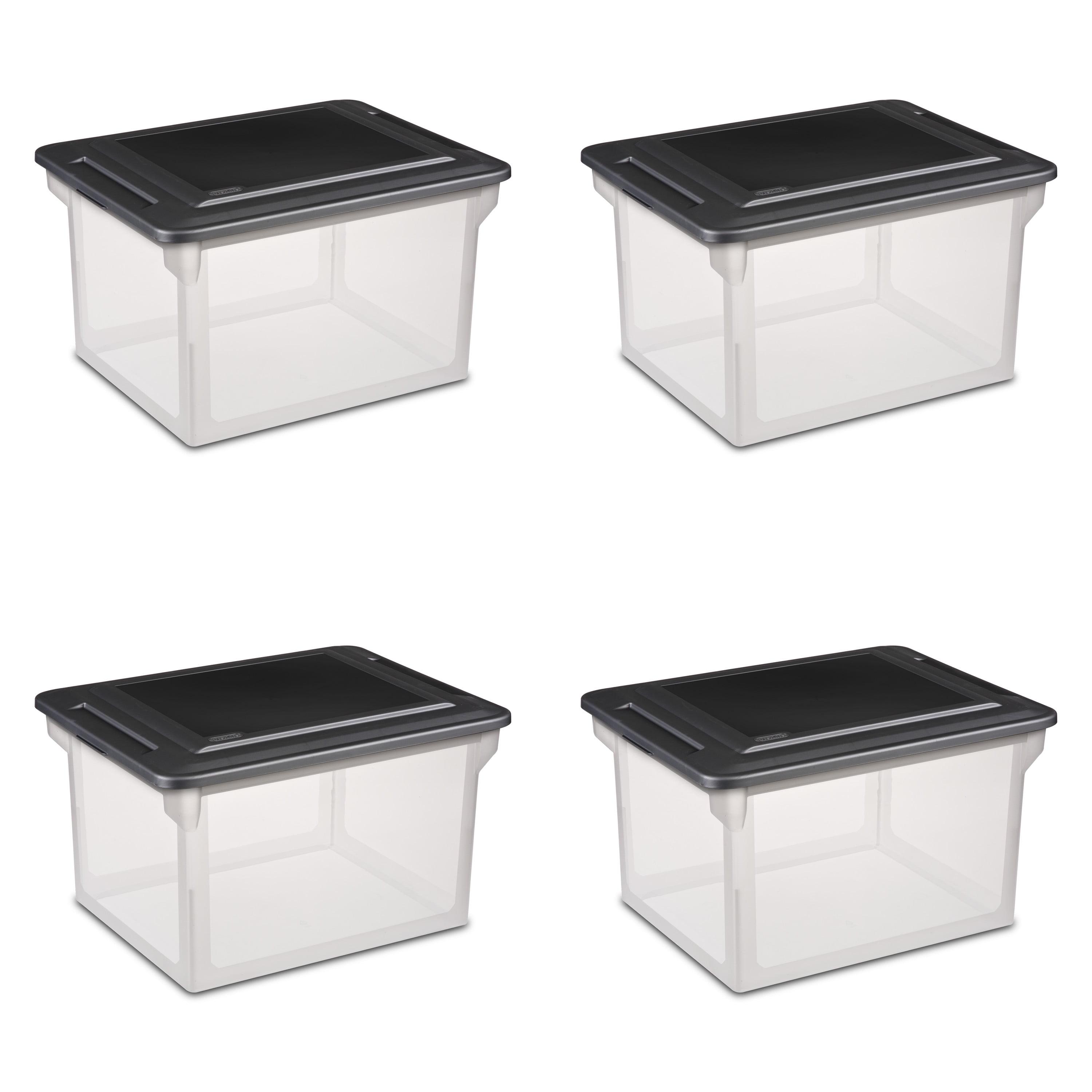 Black Plastic Office File Boxes with Snap Lids, Set of 4