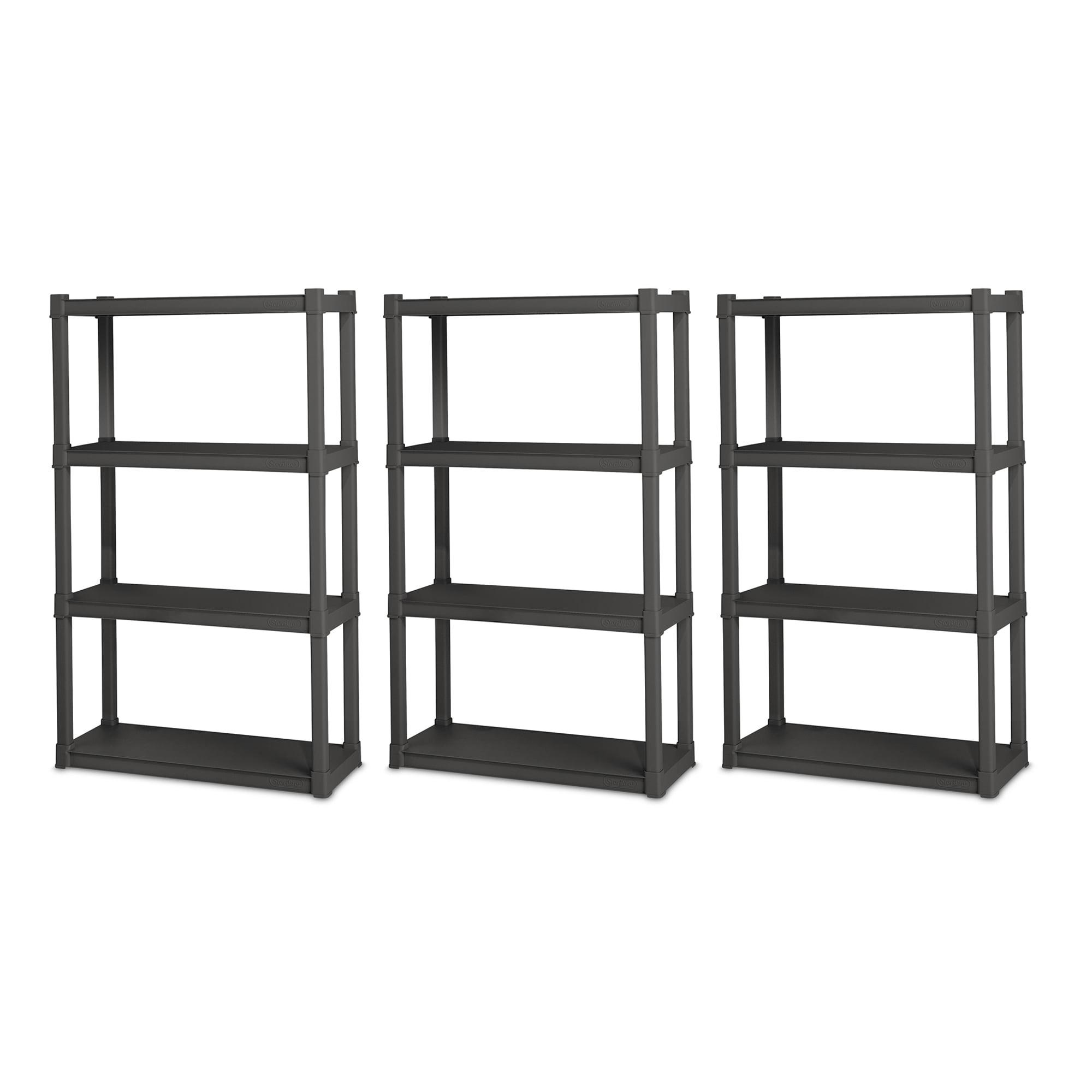 Sterilite Plastic Indoor Outdoor 4 Shelf Durable Shelving Unit, Gray