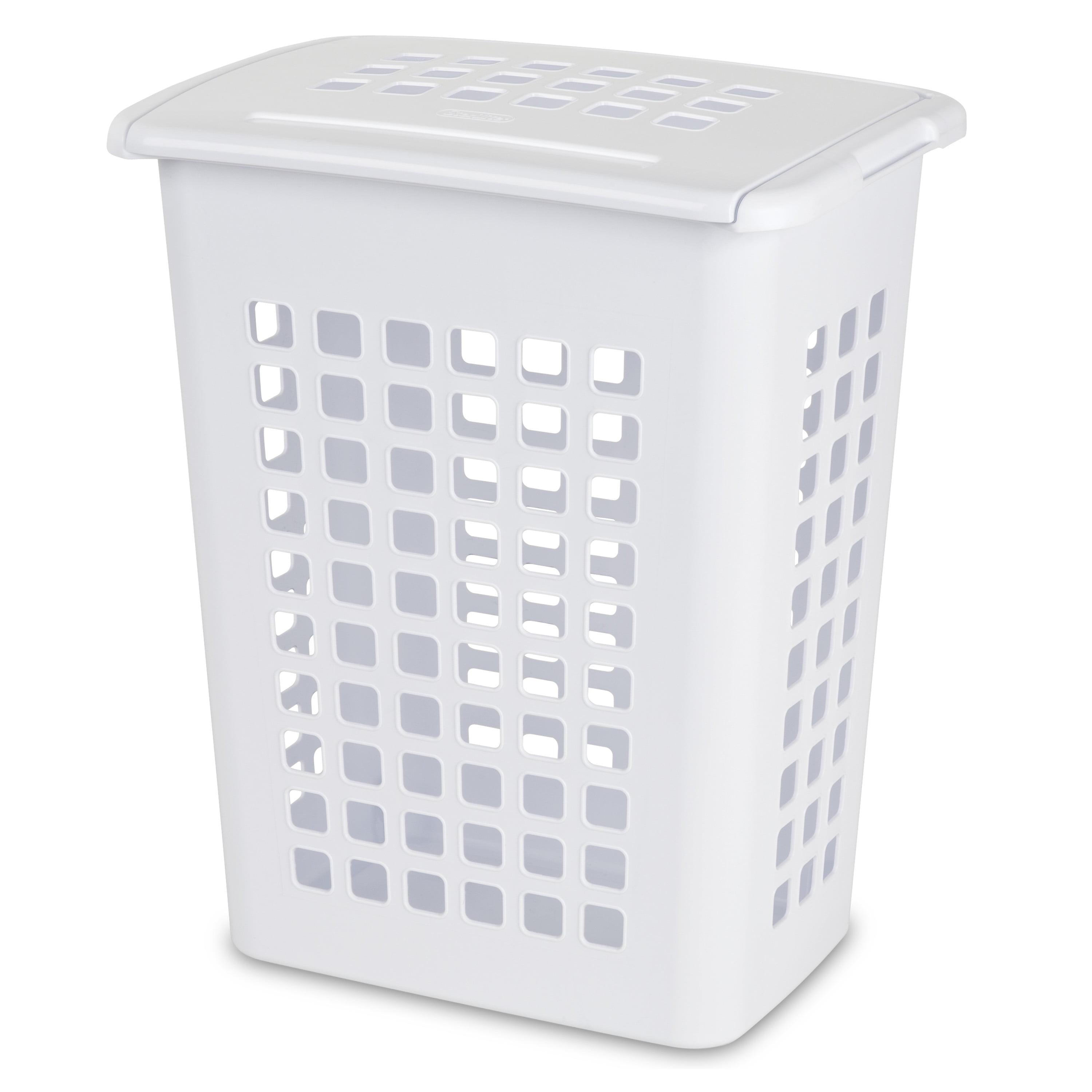 White Rectangular Plastic Laundry Hamper with Lid