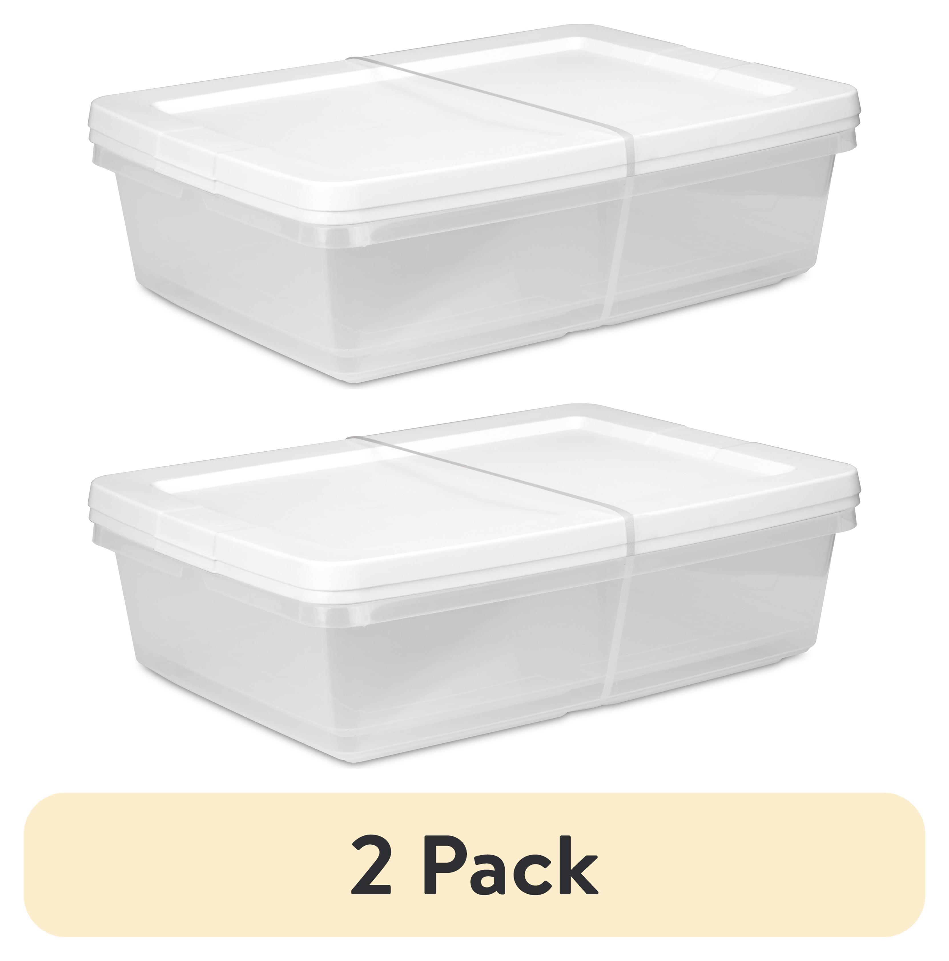 Sterilite, 28 Quart Clear Storage Bin, Snap-on Lid Storage Container, with White Lid, Set of 2
