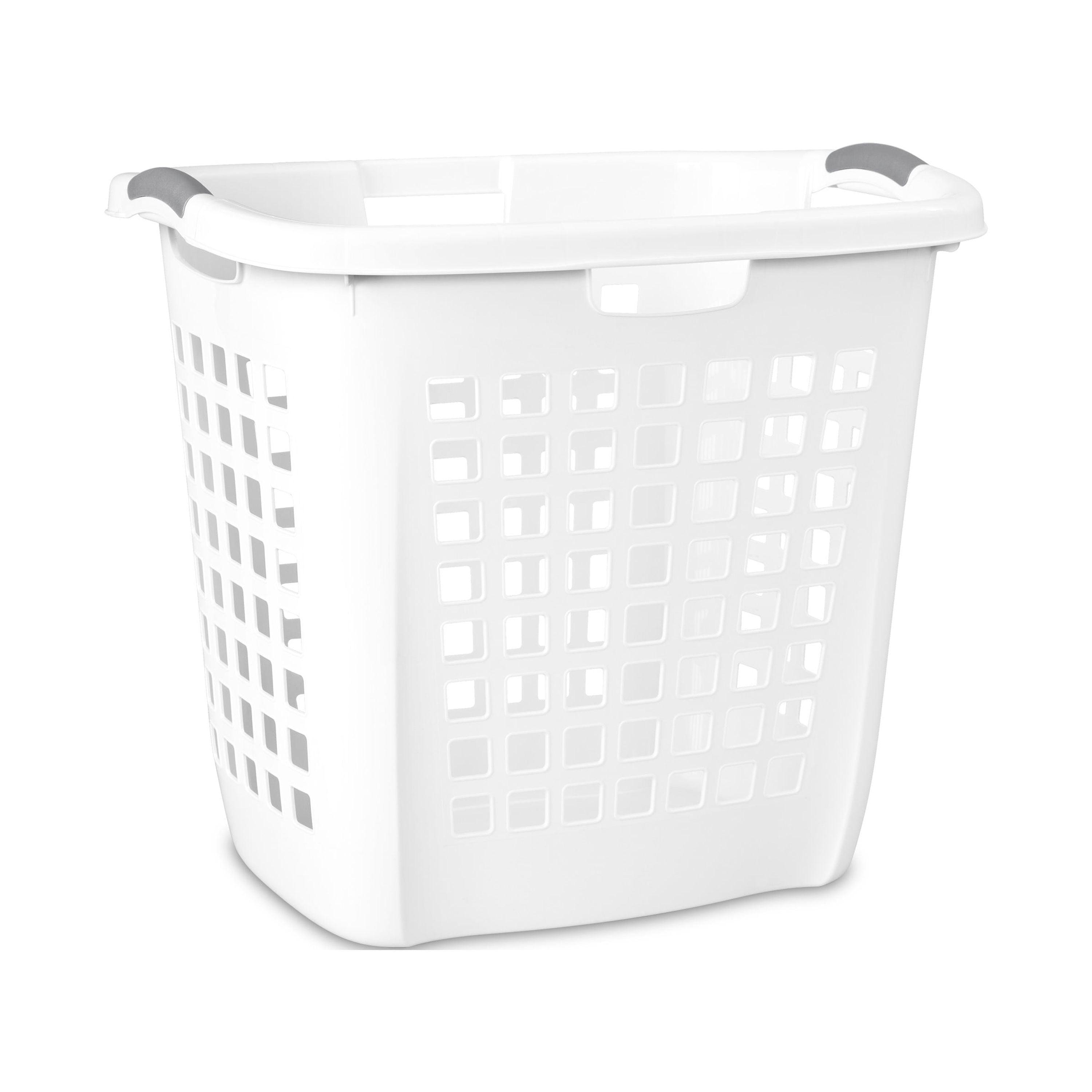 White Tall Square Plastic Laundry Hamper with Handles