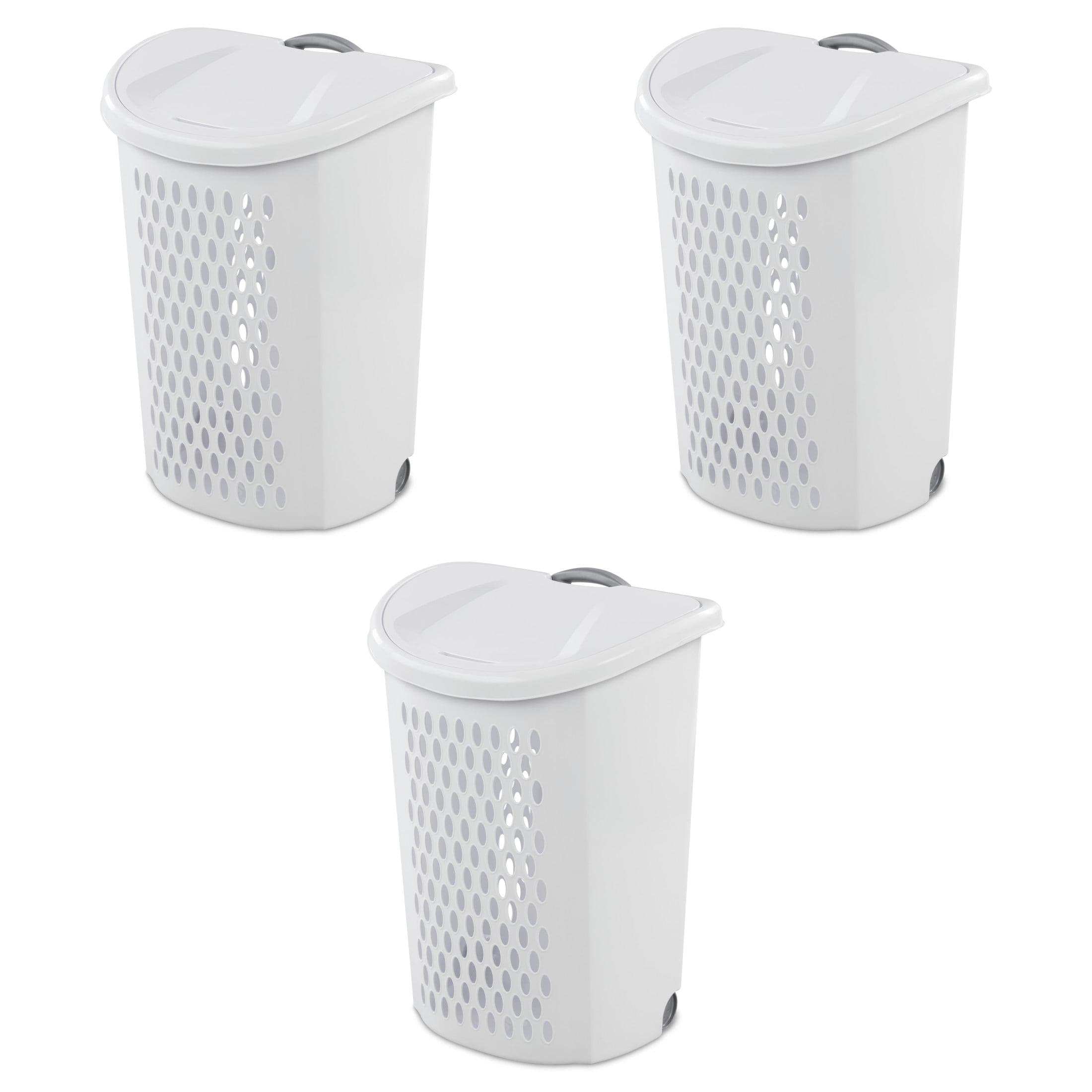 White Plastic Wheeled Laundry Hamper Set of 3