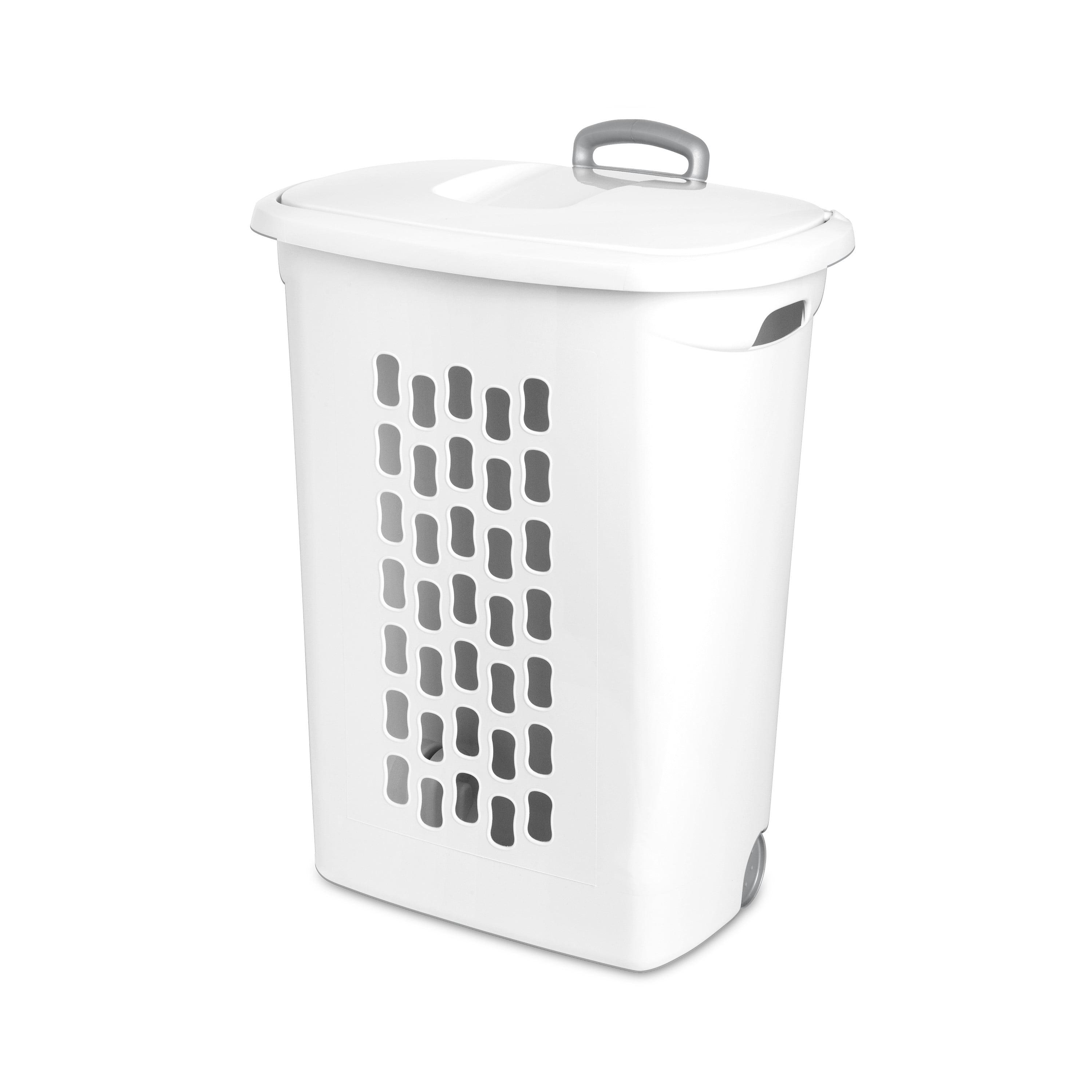 White Plastic Wheeled Laundry Hamper with Lid