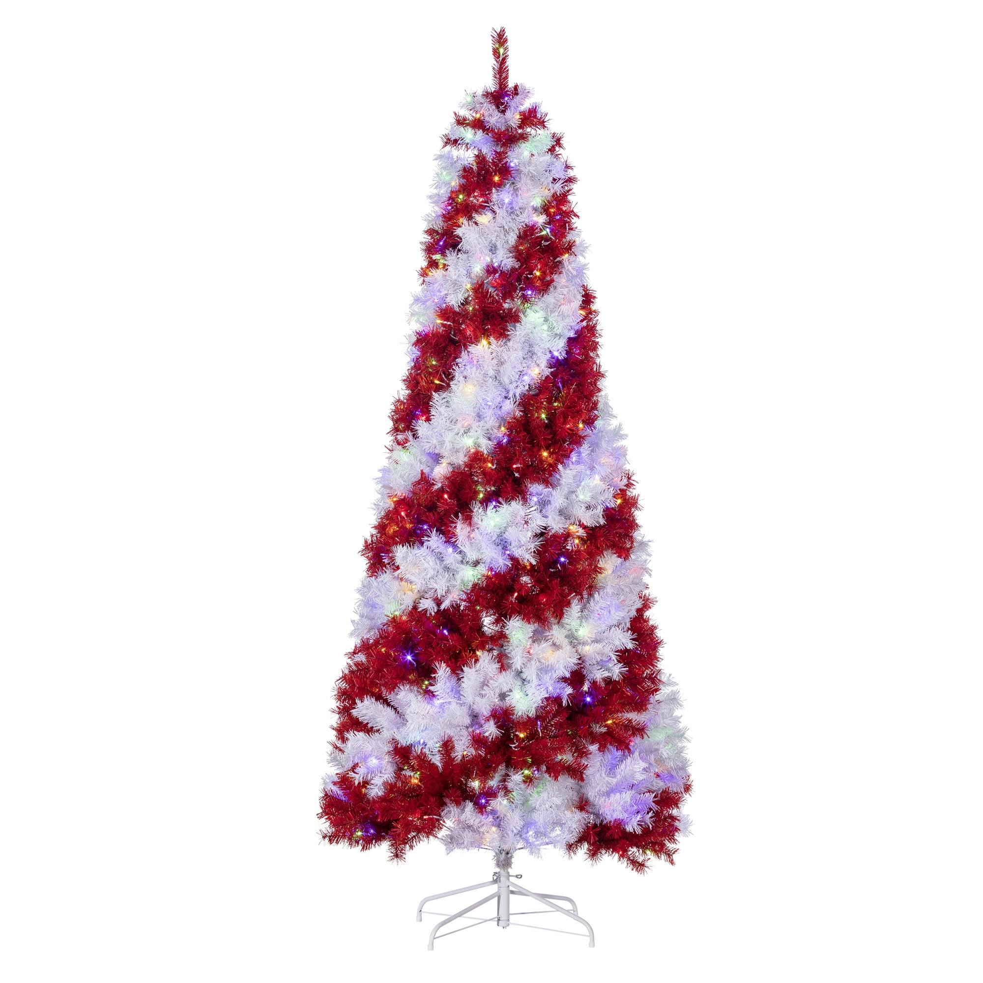 7.5 ft Red and White Pre-Lit Pine Christmas Tree with Multicolor LED Lights