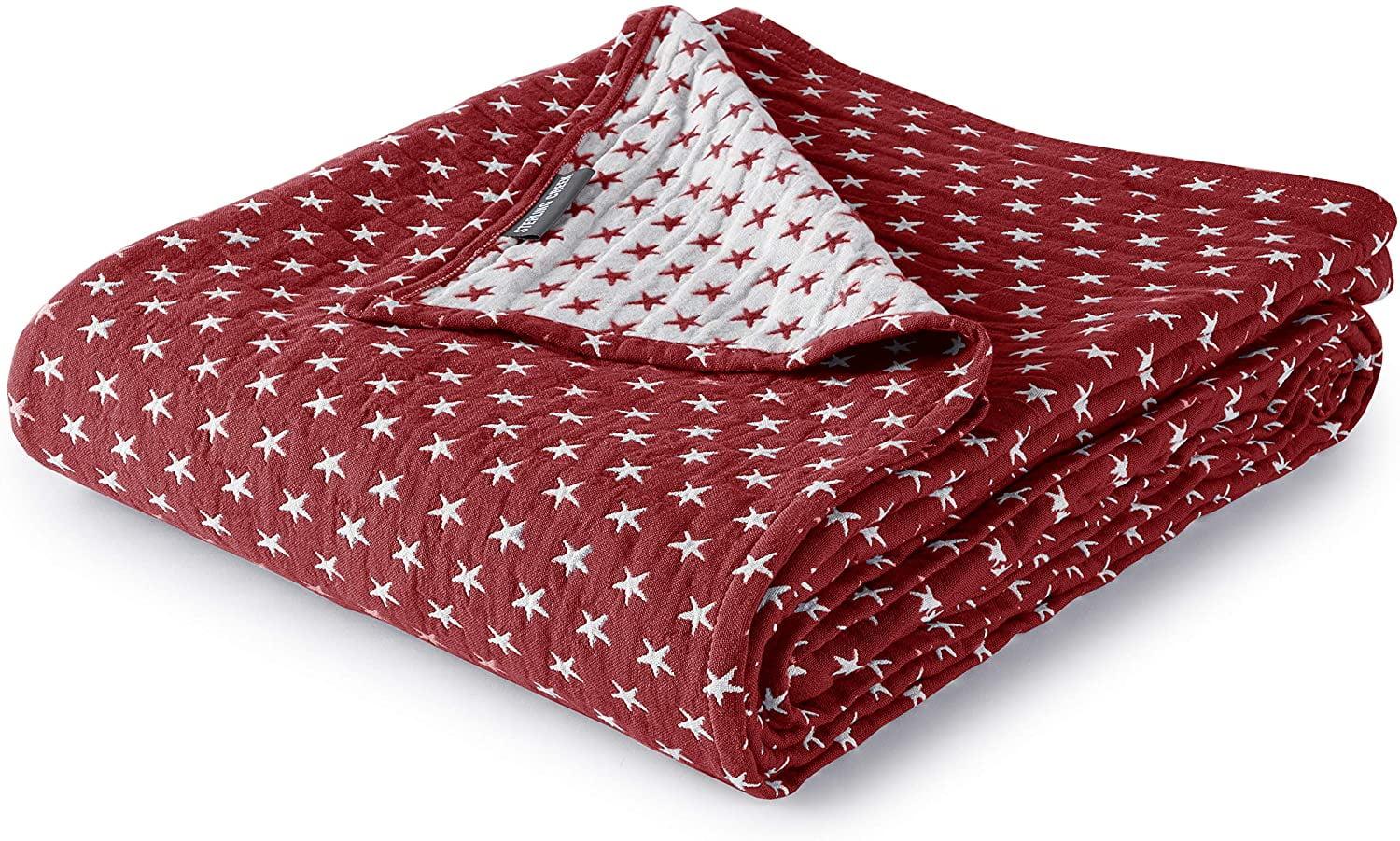 Dawson Red and White Star Cotton Queen Blanket