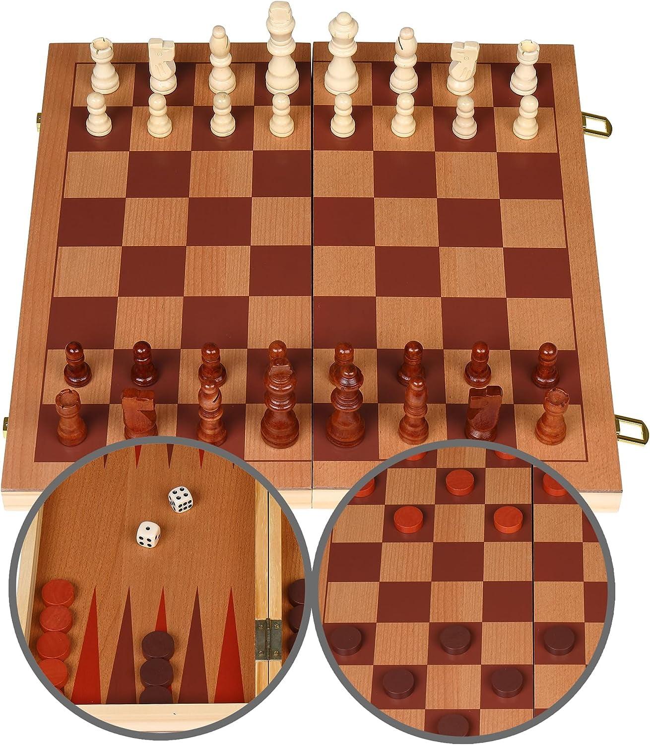 Sterling Games 3 in 1 - Chess, Checkers, and Backgammon Set Board Game