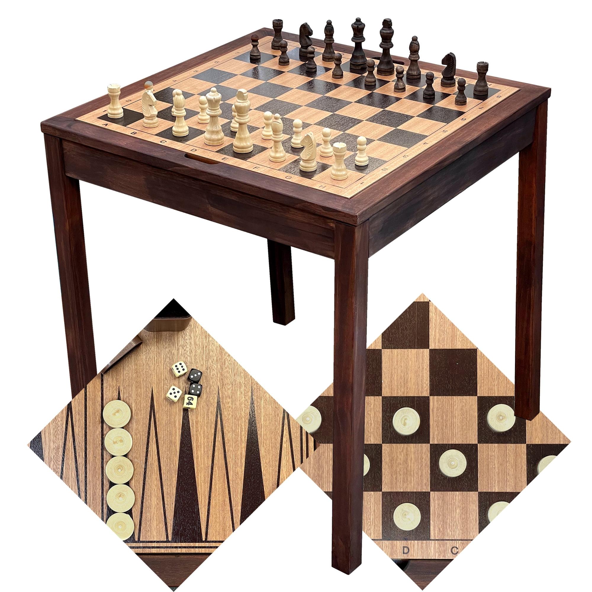 Sterling Wooden 3-in-1 Chess Checkers Backgammon Game Table