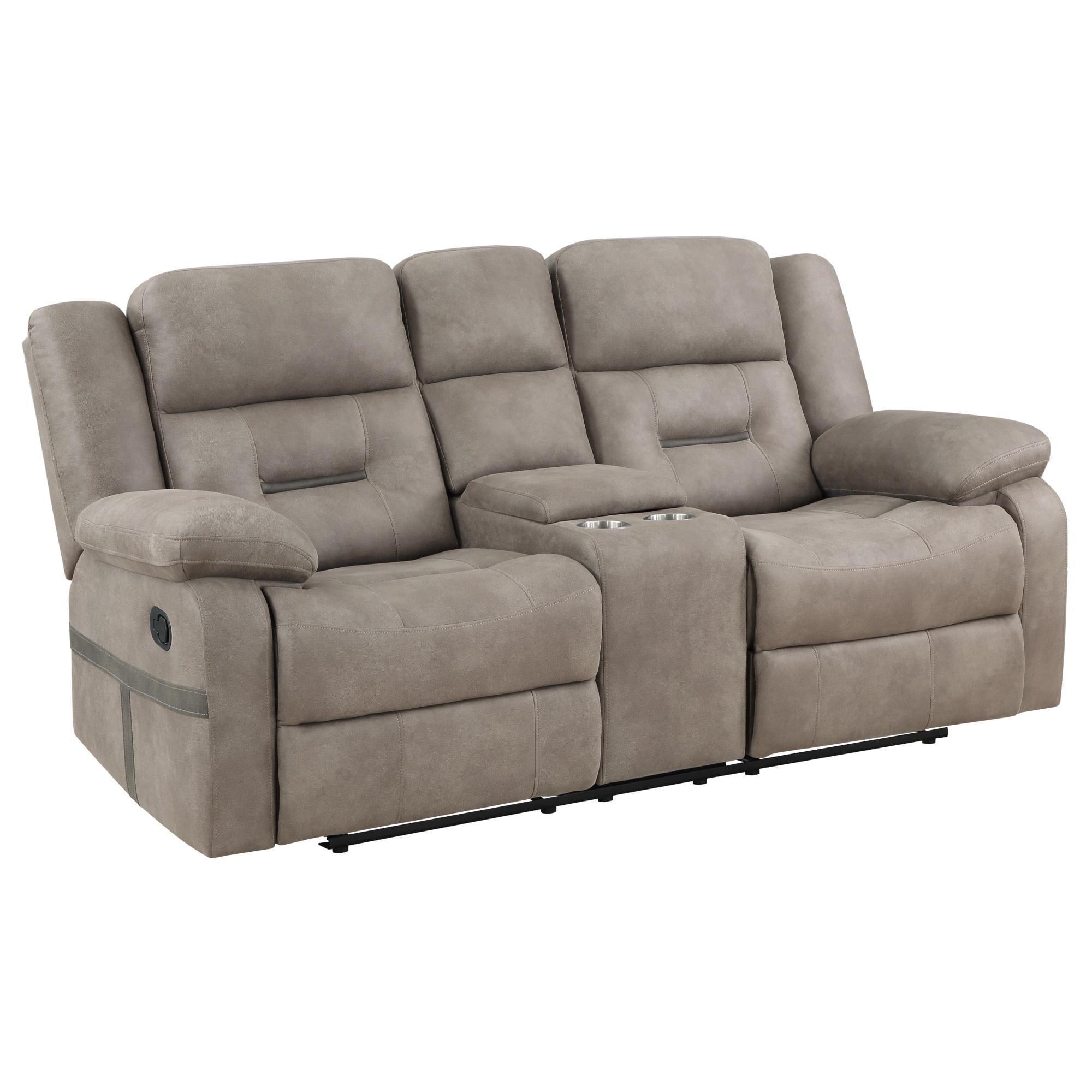 Brown Faux Leather Tufted Loveseat with Cup Holder and Pillow-top Arm