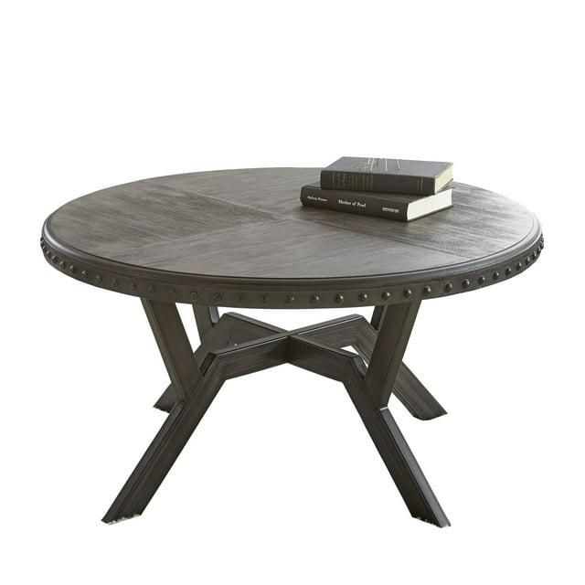 Steve Silver Alamo Indoor Industrial Wood and Nailhead 18" Height Round Coffee Table, Gray