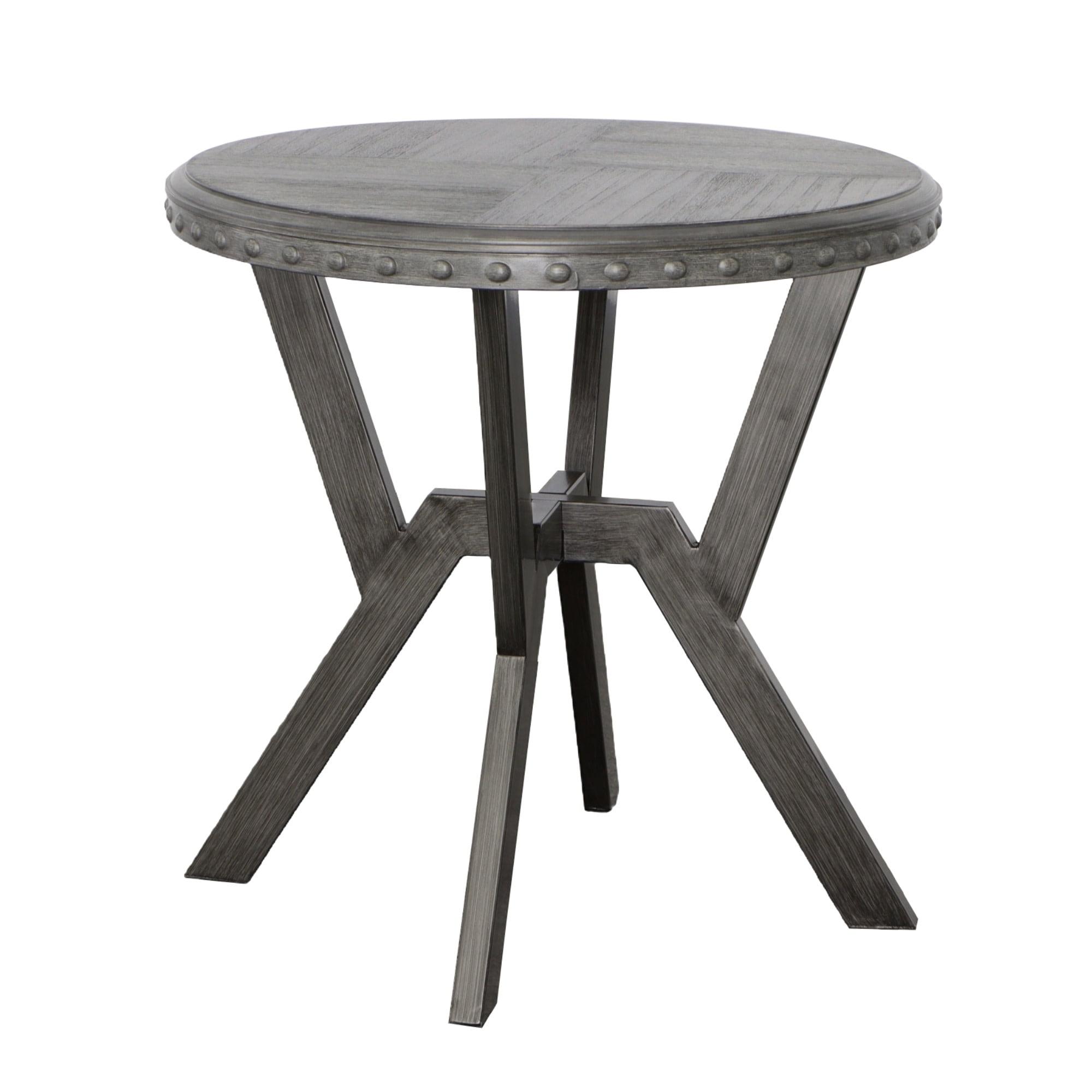 Contemporary 24" Gray Wood & Metal Round End Table