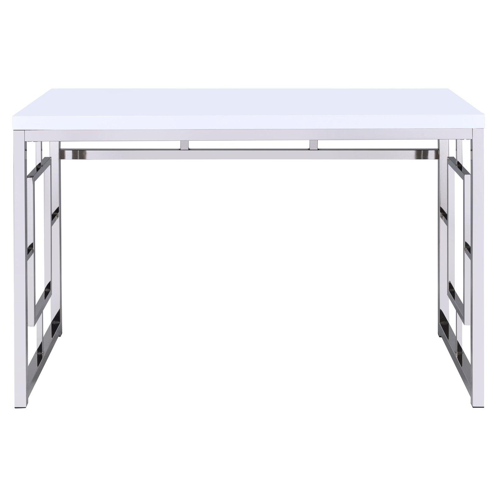 White Faux Wood and Chrome Geometric Writing Desk