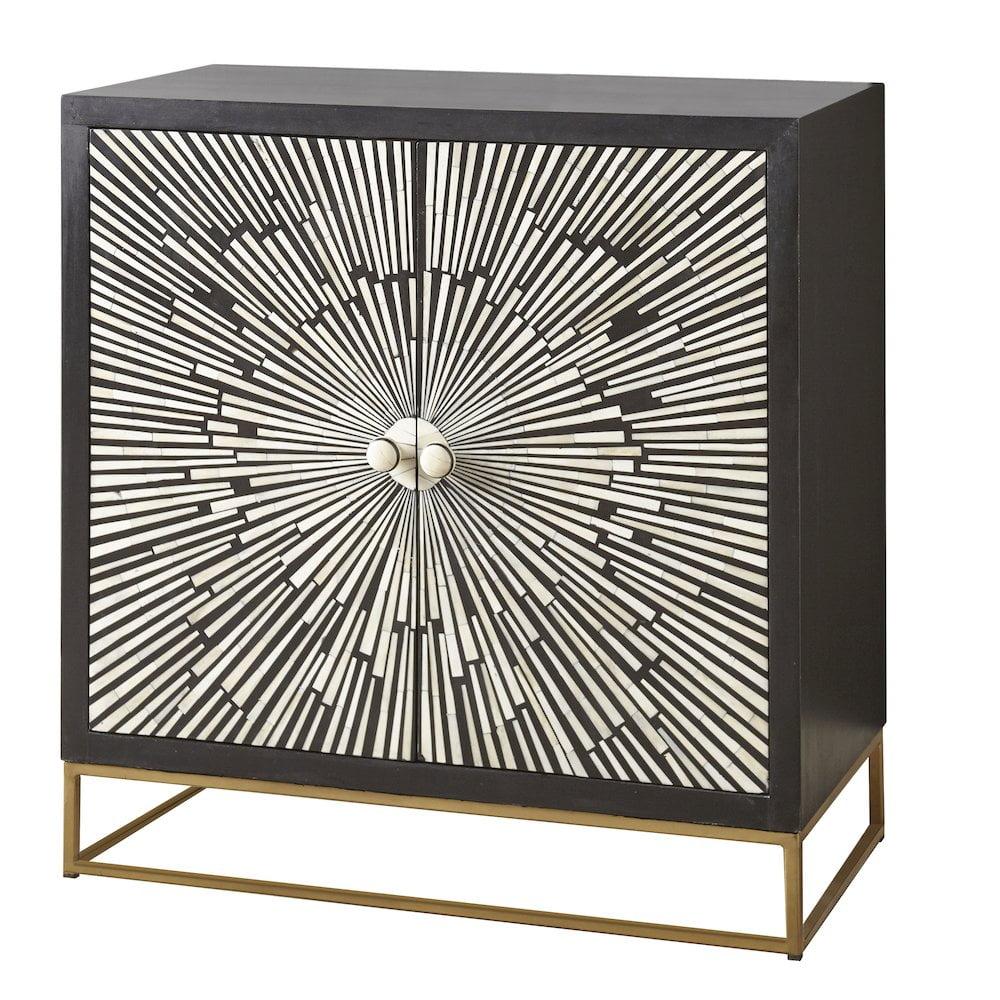 Steve Silver Co. 2 Doors Amika Sunburst Accent Cabinet Black/White: Modern Luxury Storage, Glossy Finish, No Assembly Required