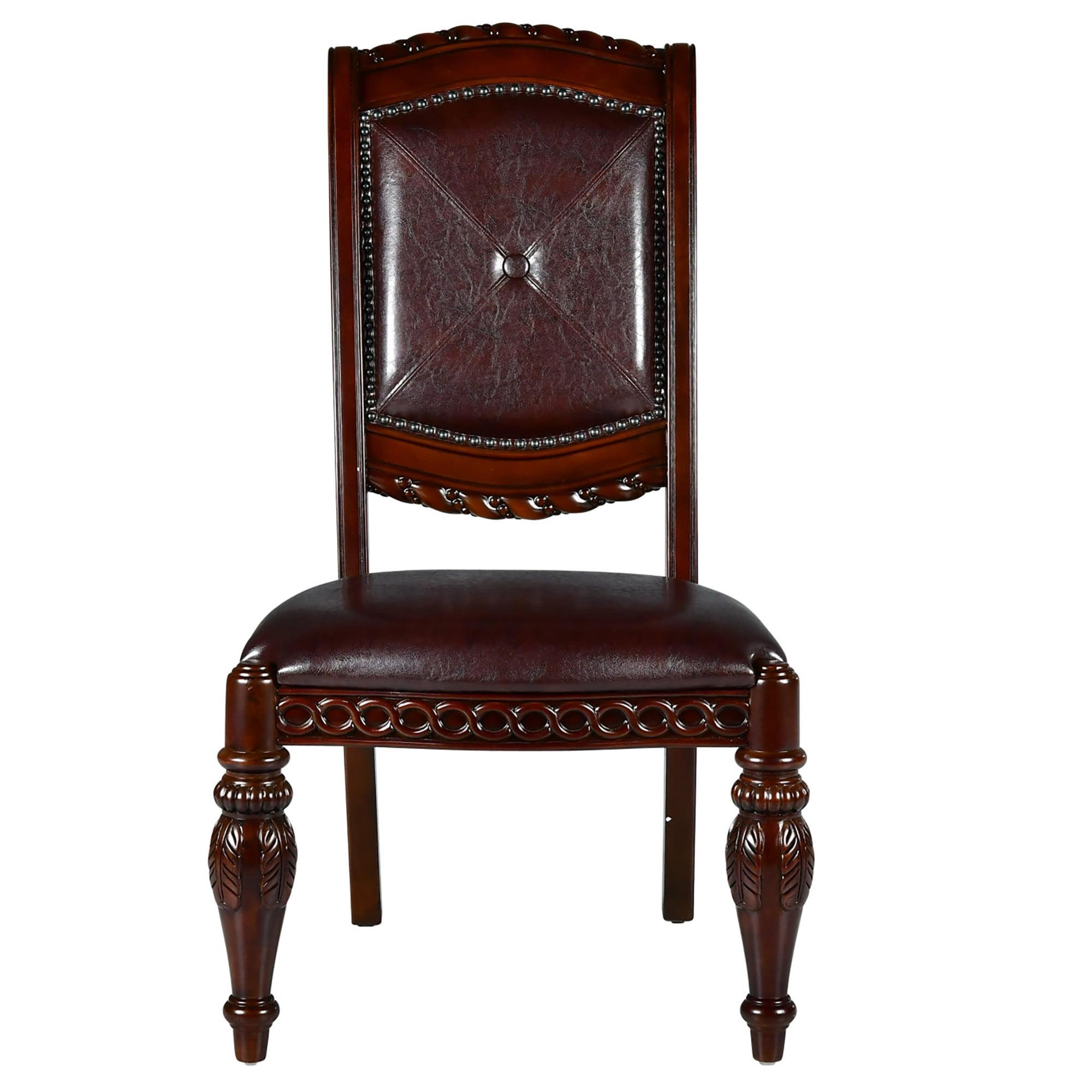 Antoinette Brown Leather Upholstered Traditional Side Chair