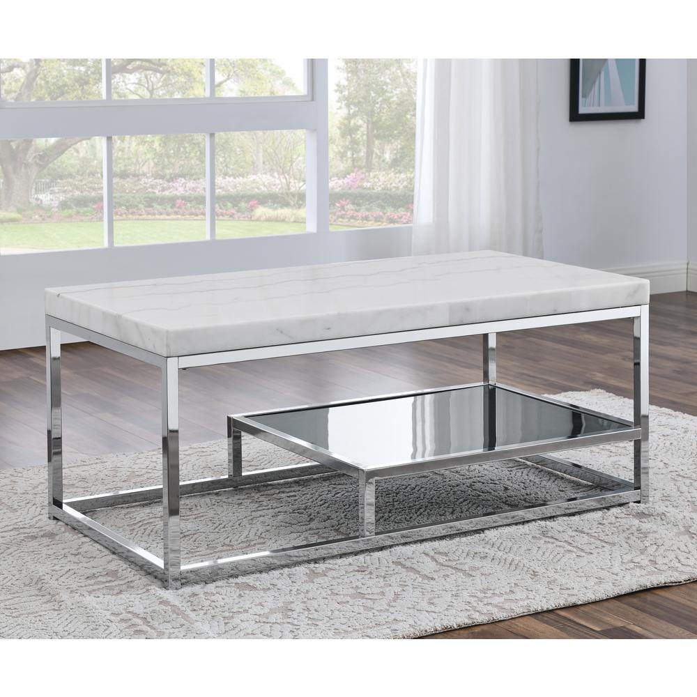 White Marble and Chrome 3-Piece Living Room Table Set