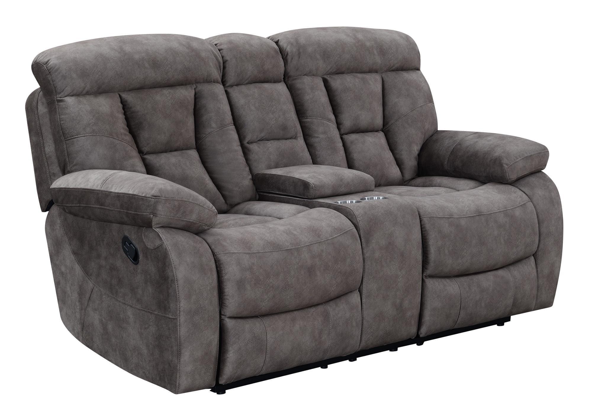 Bogata Upholstered Console Loveseat Mushroom - Steve Silver Co.: Flannel Recliner, Iron Frame, 2-Seater Sofa